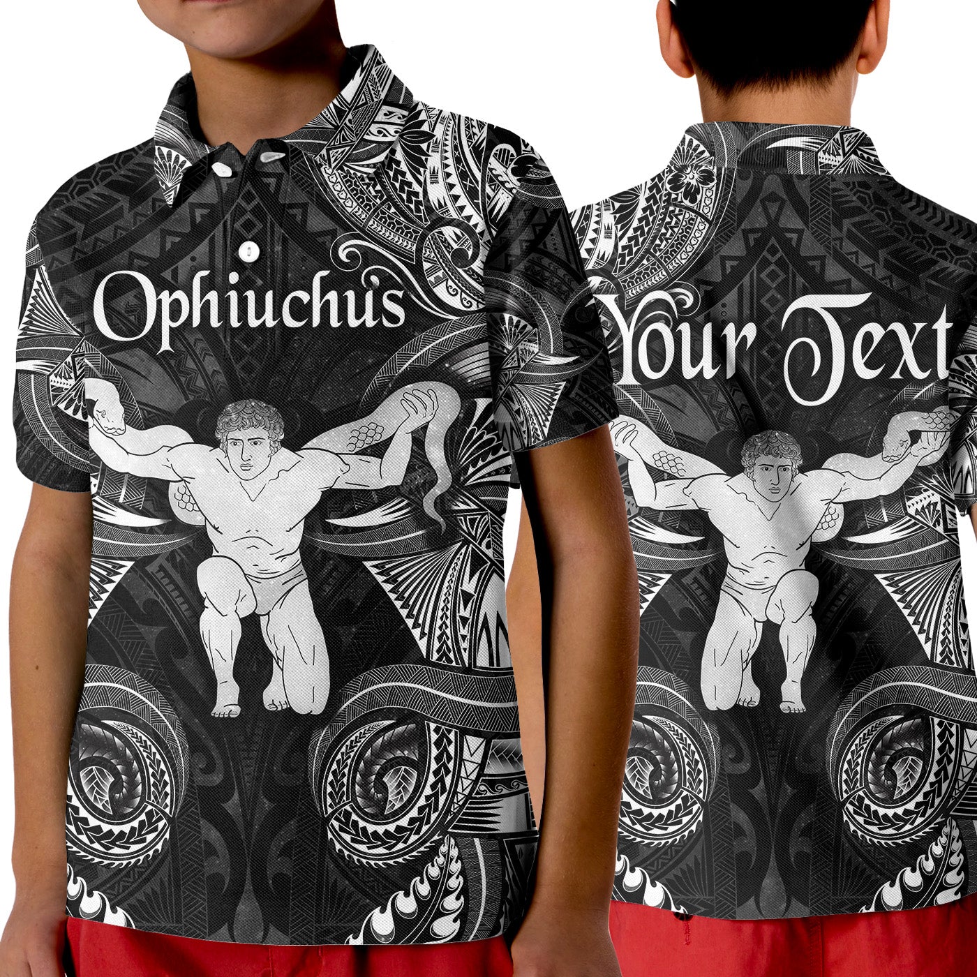 Custom Ophiuchus Zodiac Polynesian Polo Shirt KID Unique Style Black LT8 - Wonder Print Shop