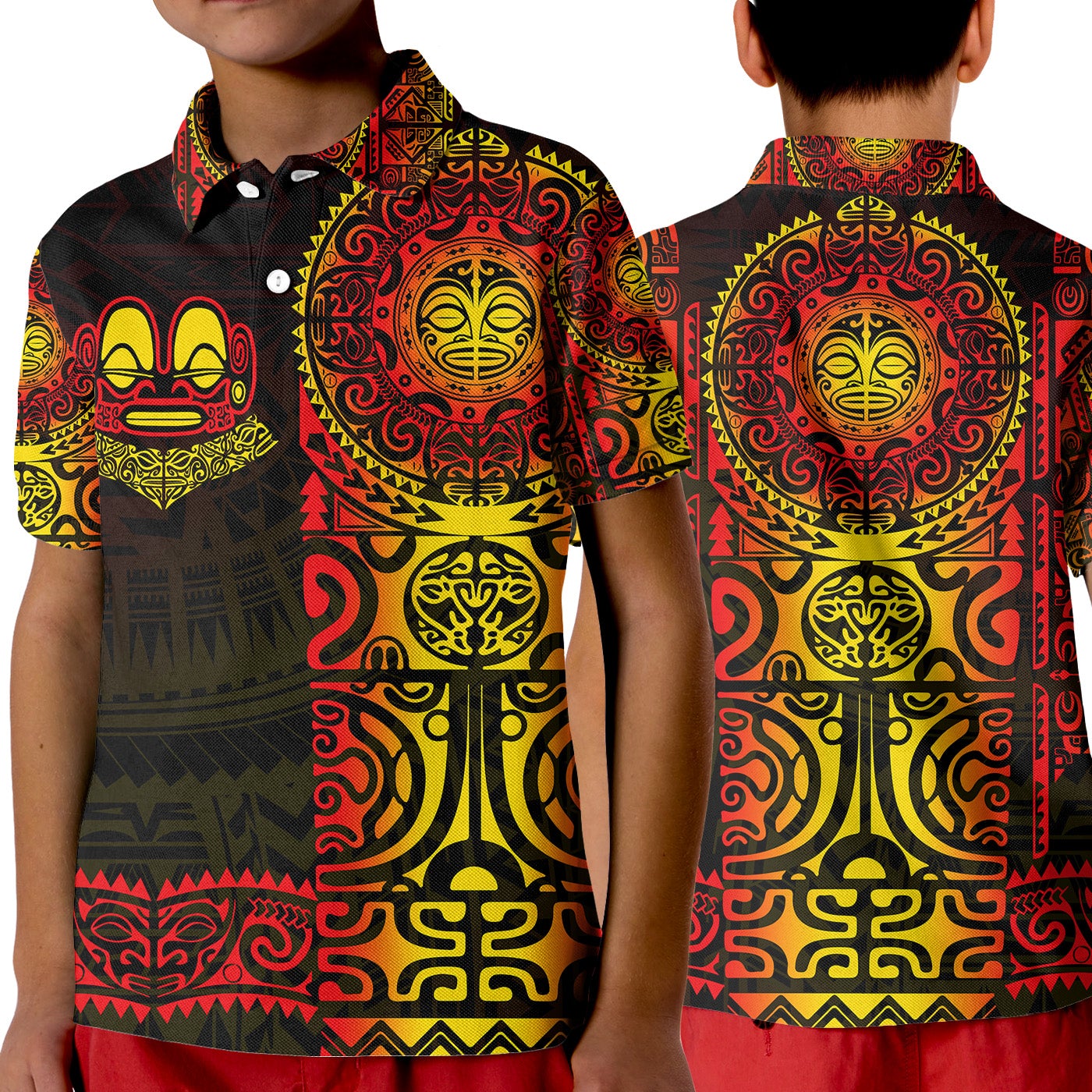 Marquesas Islands Polo Shirt KID Marquesan Tattoo Unique Style Gradient Red LT8 - Wonder Print Shop