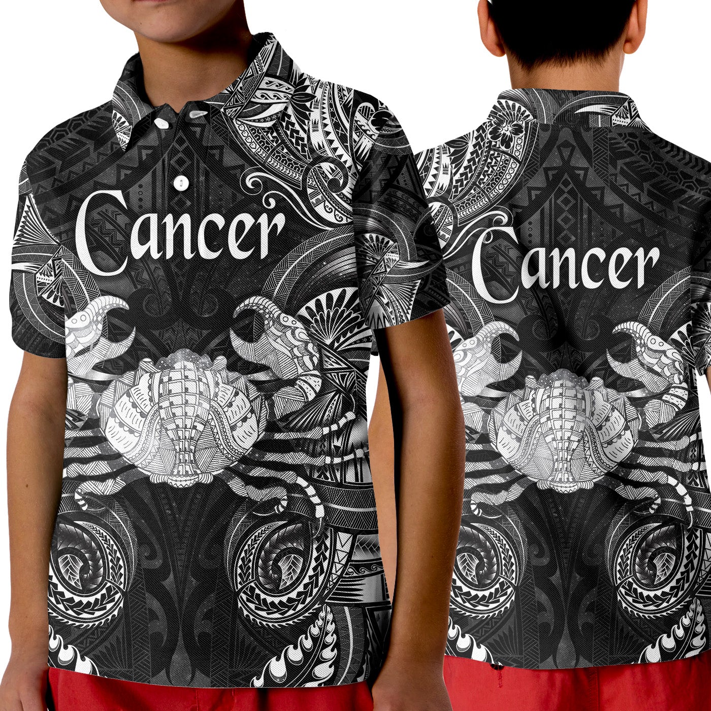 Cancer Zodiac Polynesian Polo Shirt KID Unique Style Black LT8 - Wonder Print Shop