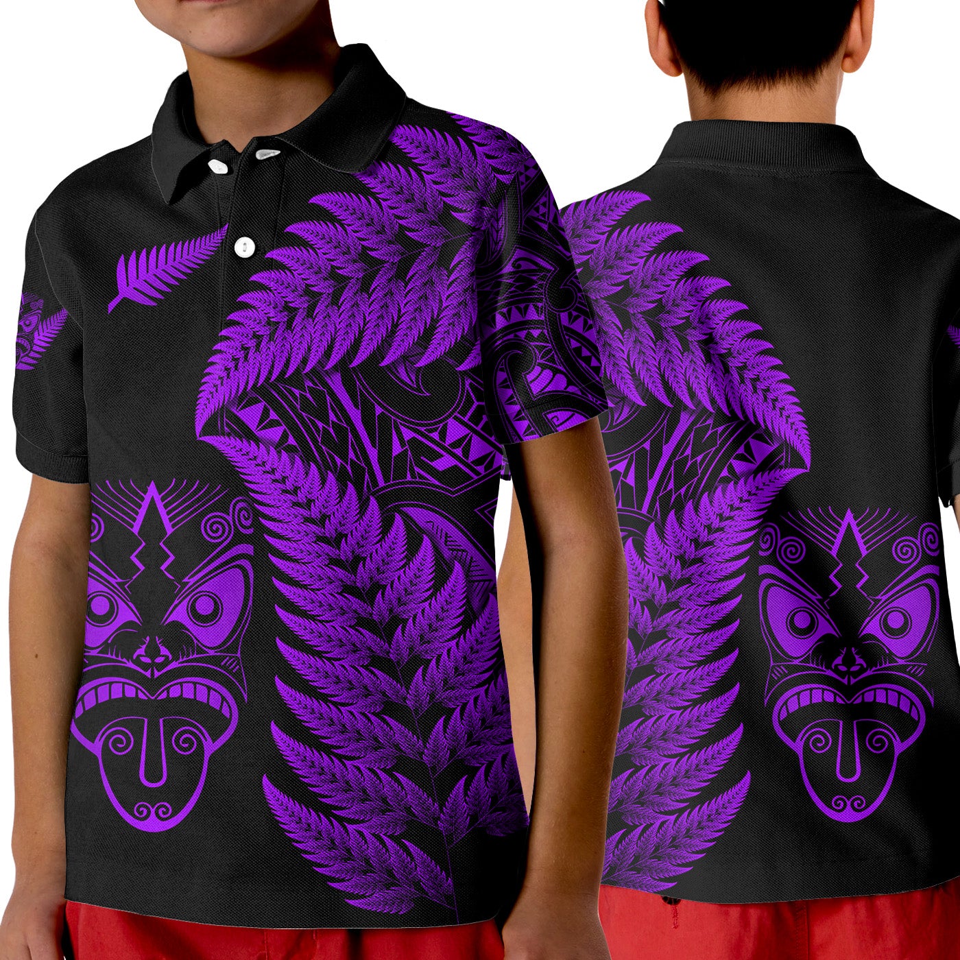 New Zealand Haka Rugby Maori Polo Shirt KID Silver Fern Vibes Purple LT8 - Wonder Print Shop