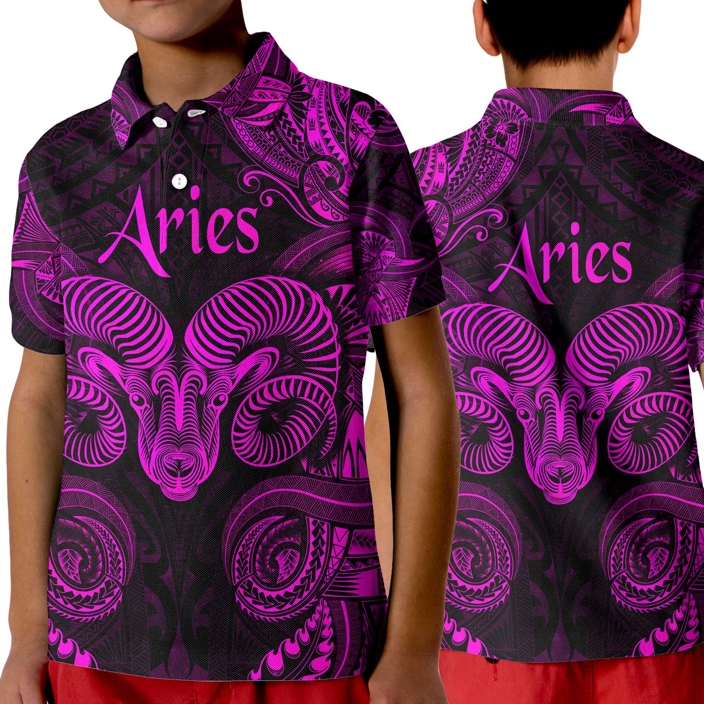 Aries Zodiac Polynesian Polo Shirt KID Unique Style Pink LT8 - Wonder Print Shop