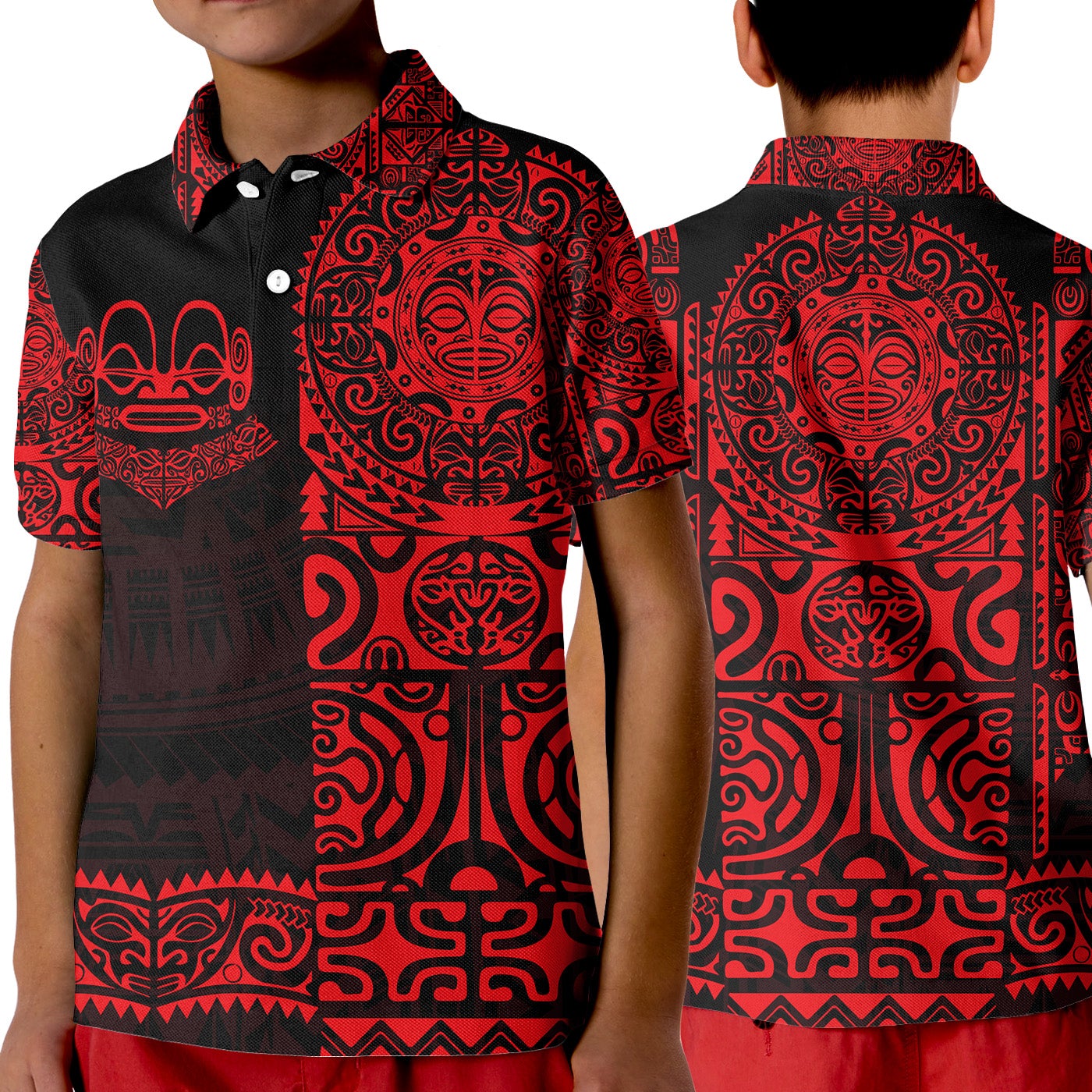 Marquesas Islands Polo Shirt KID Marquesan Tattoo Unique Style Red LT8 - Wonder Print Shop