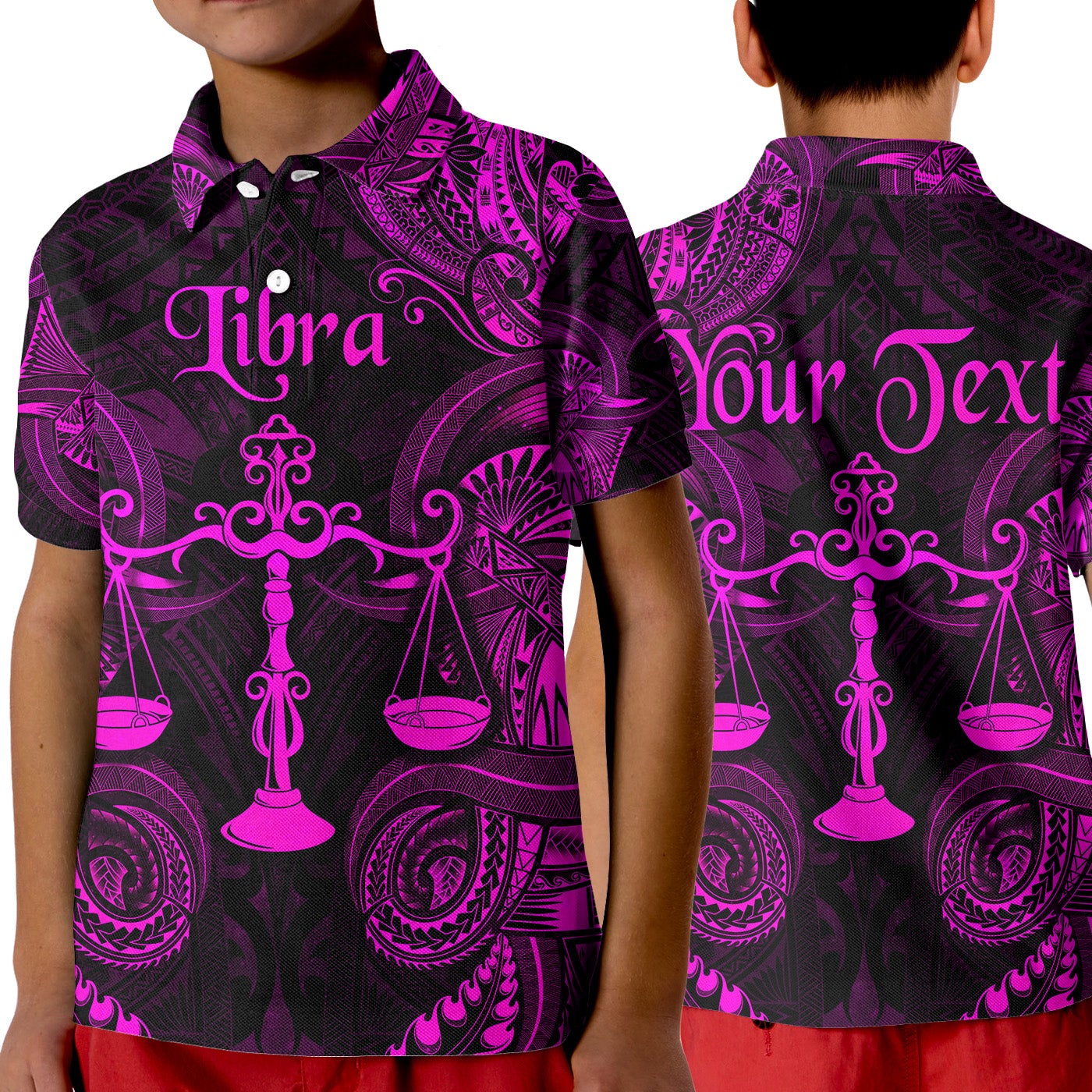 Custom Libra Zodiac Polynesian Polo Shirt KID Unique Style Pink LT8 - Wonder Print Shop