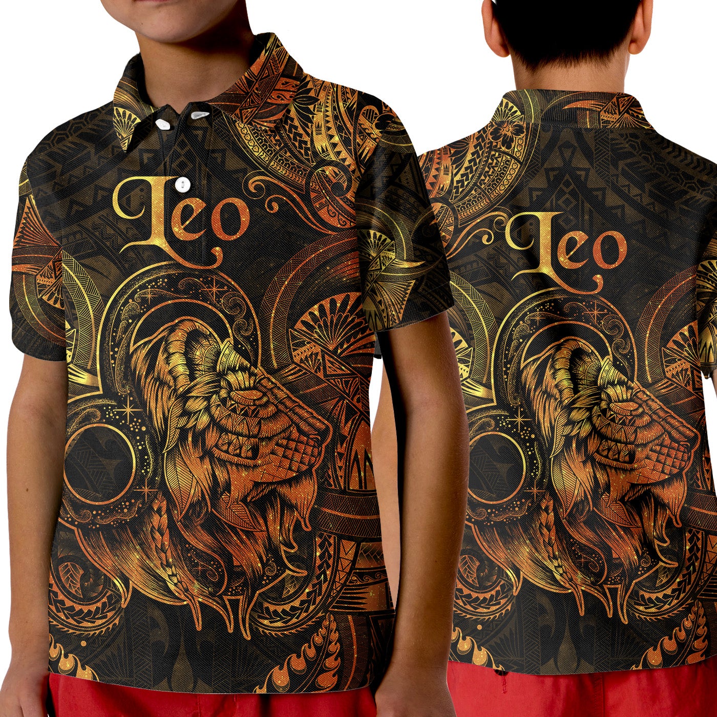 Leo Zodiac Polynesian Polo Shirt KID Unique Style Gold LT8 - Wonder Print Shop