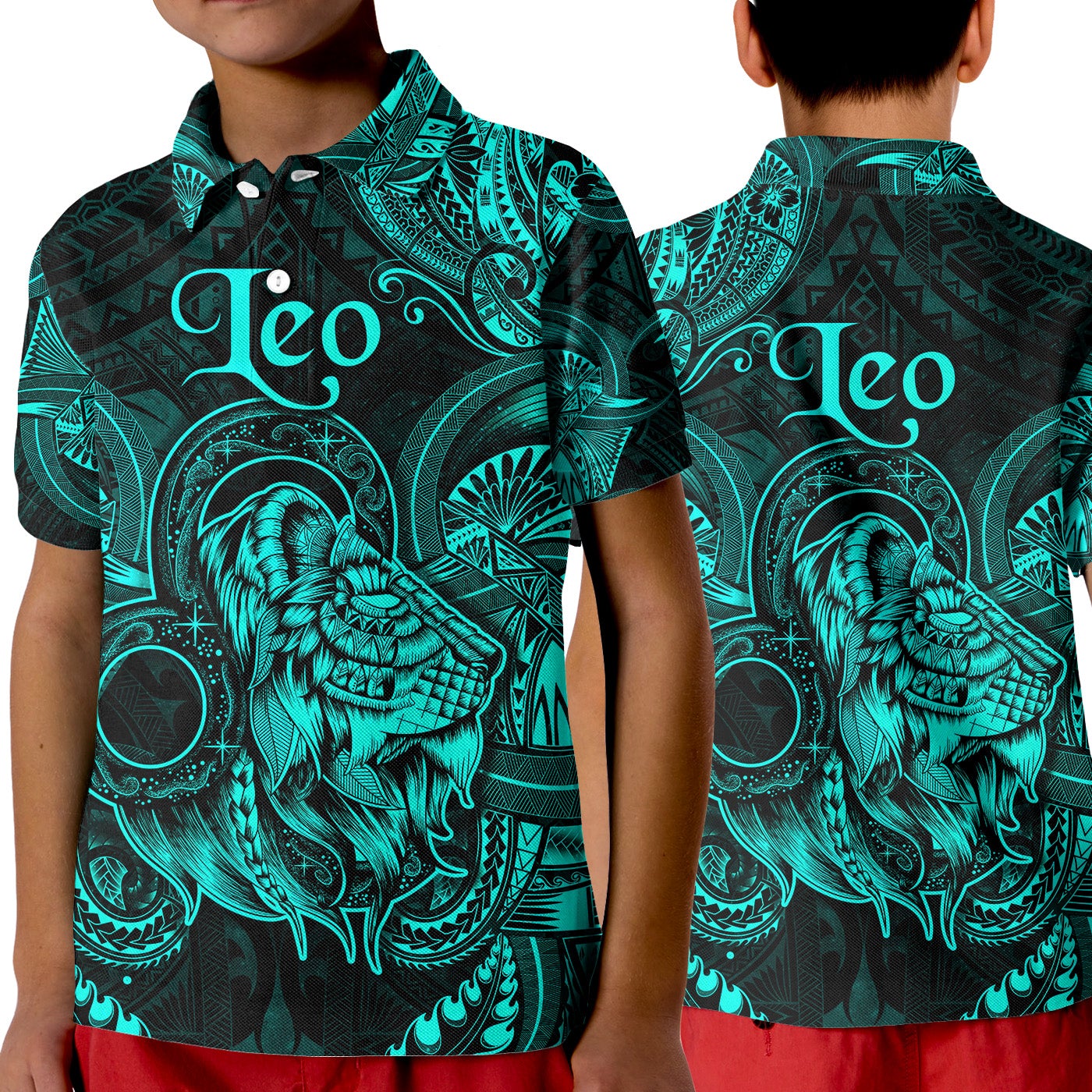 Leo Zodiac Polynesian Polo Shirt KID Unique Style Turquoise LT8 - Wonder Print Shop