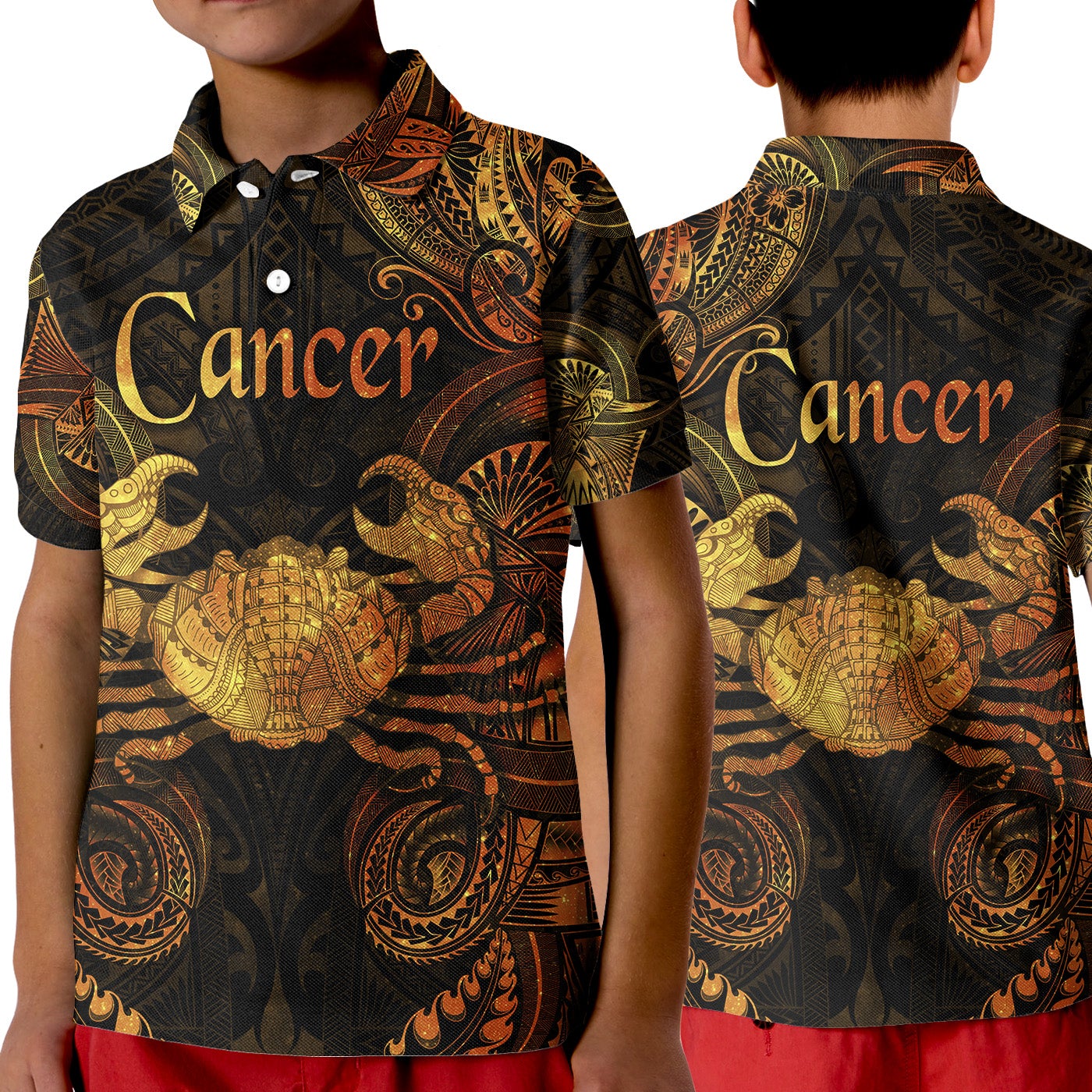 Cancer Zodiac Polynesian Polo Shirt KID Unique Style Gold LT8 - Wonder Print Shop