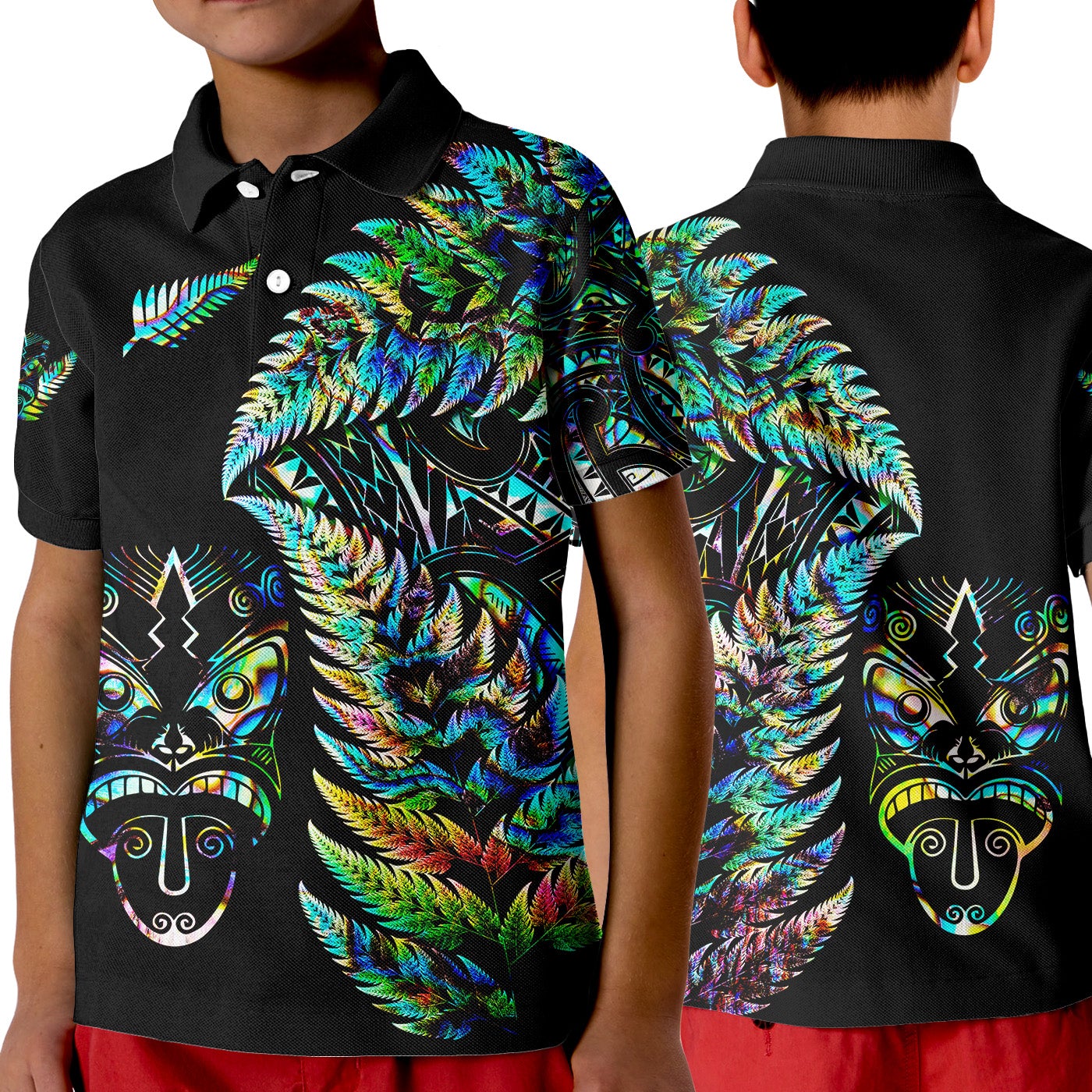 New Zealand Haka Rugby Maori Polo Shirt KID Silver Fern Vibes Paua Shell LT8 - Wonder Print Shop