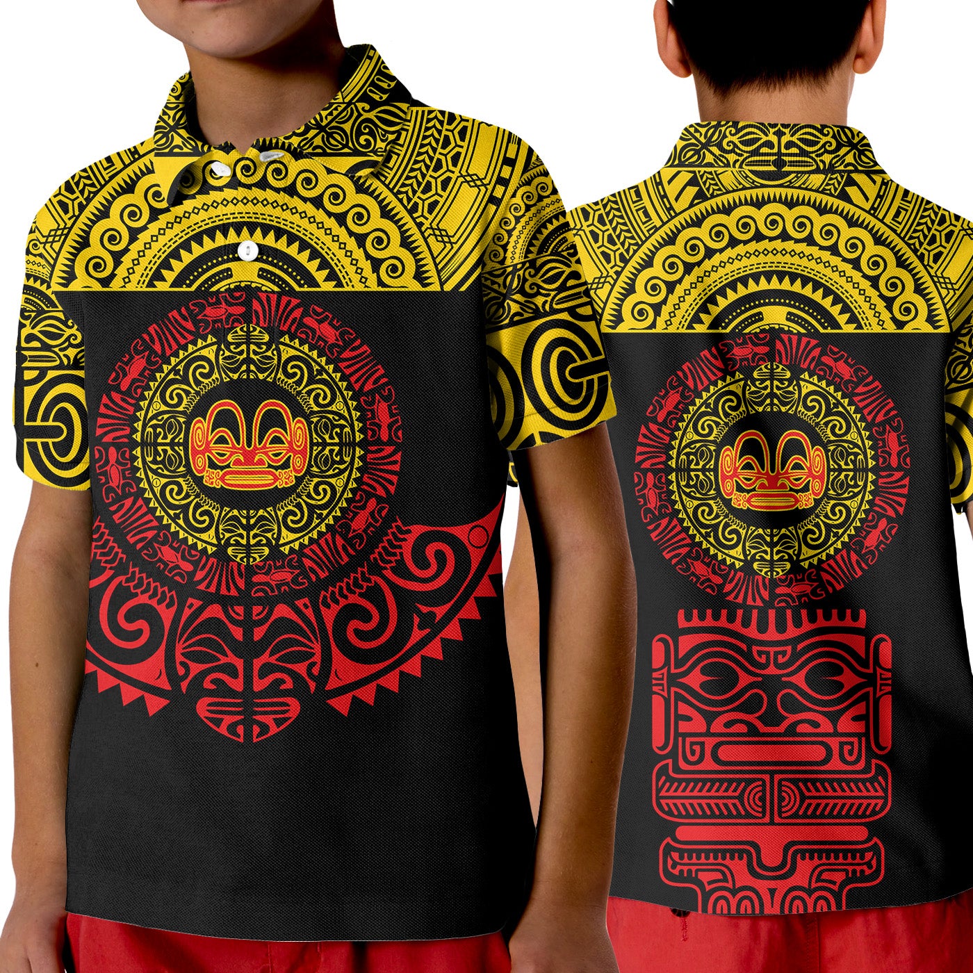 Marquesas Islands Polo Shirt KID Marquesan Tattoo Simplified Version Yellow LT8 - Wonder Print Shop