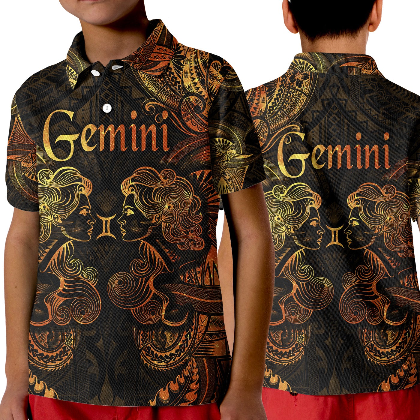 Gemini Zodiac Polynesian Polo Shirt KID Unique Style Gold LT8 - Wonder Print Shop