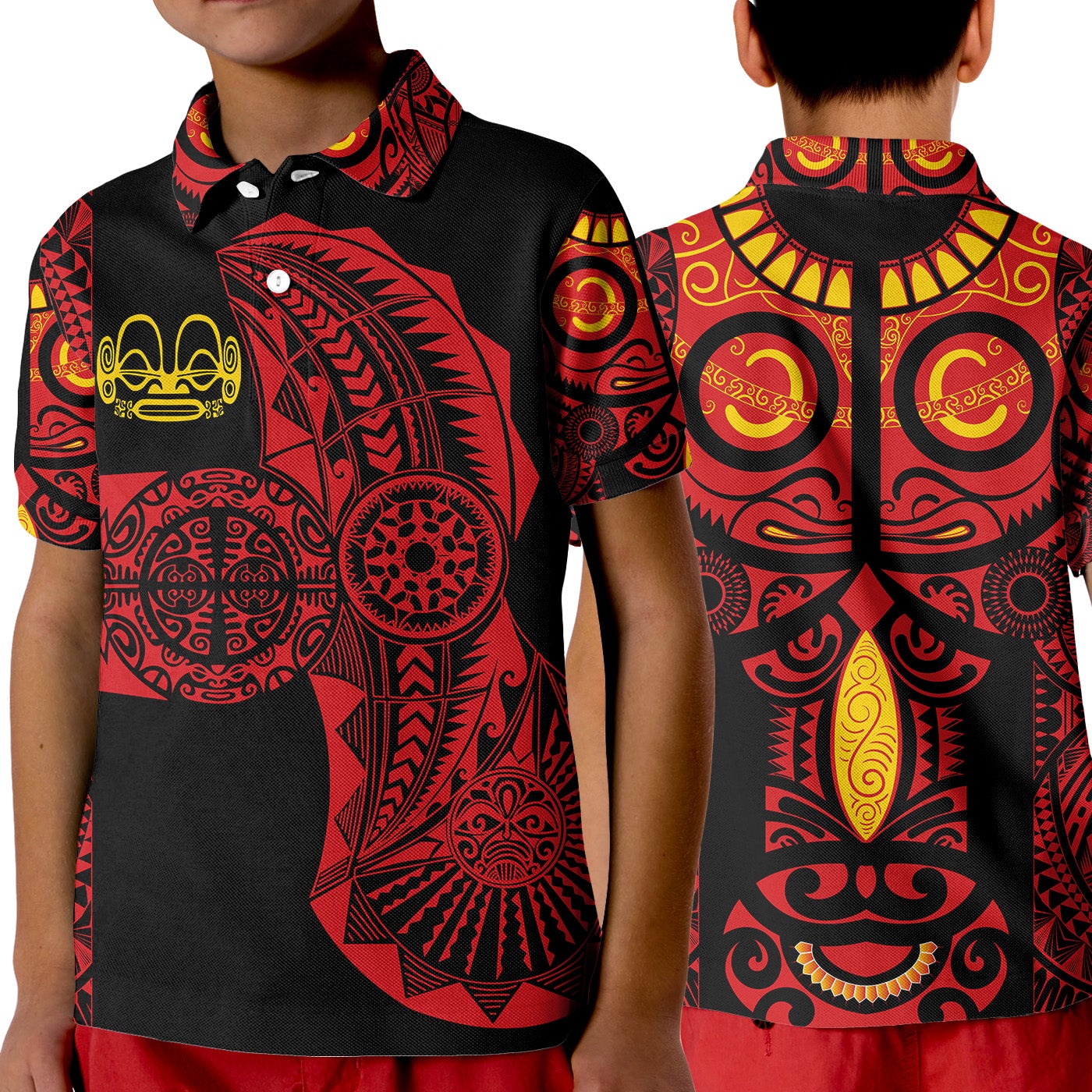 Marquesas Islands Polo Shirt KID Marquesan Tattoo Original Style Red LT8 - Wonder Print Shop