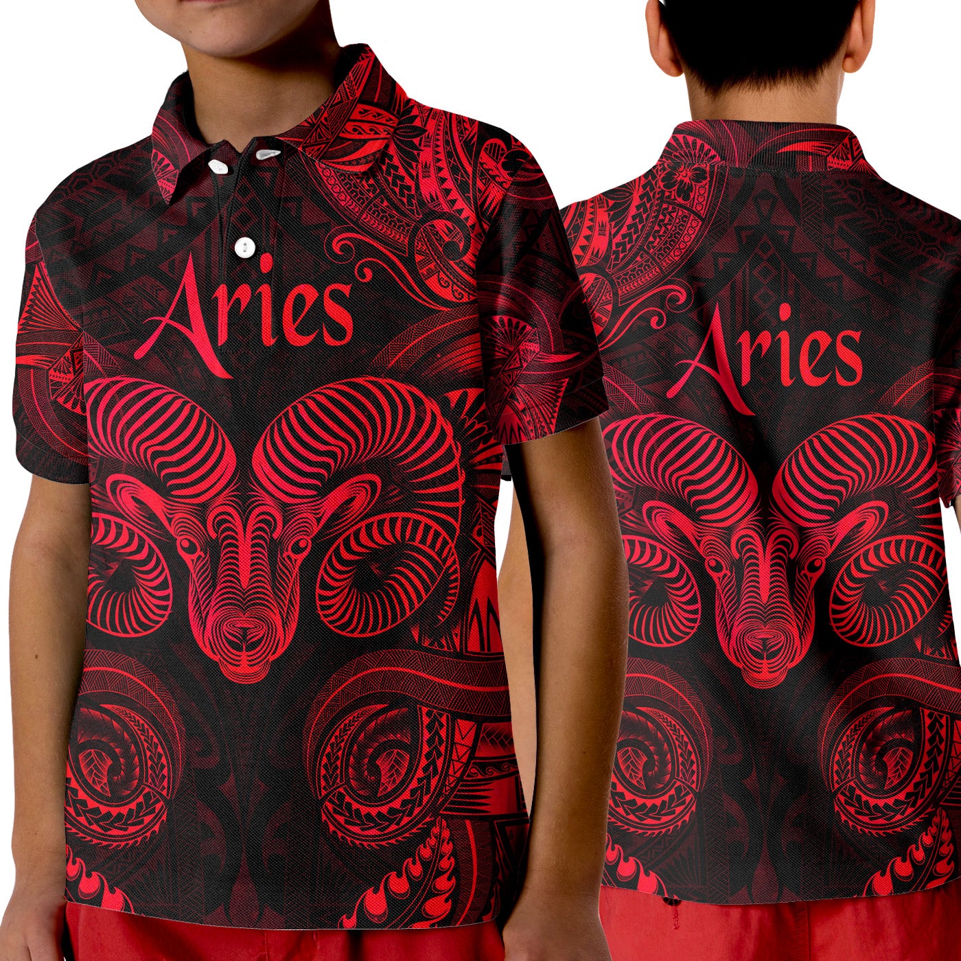 Aries Zodiac Polynesian Polo Shirt KID Unique Style Red LT8 - Wonder Print Shop