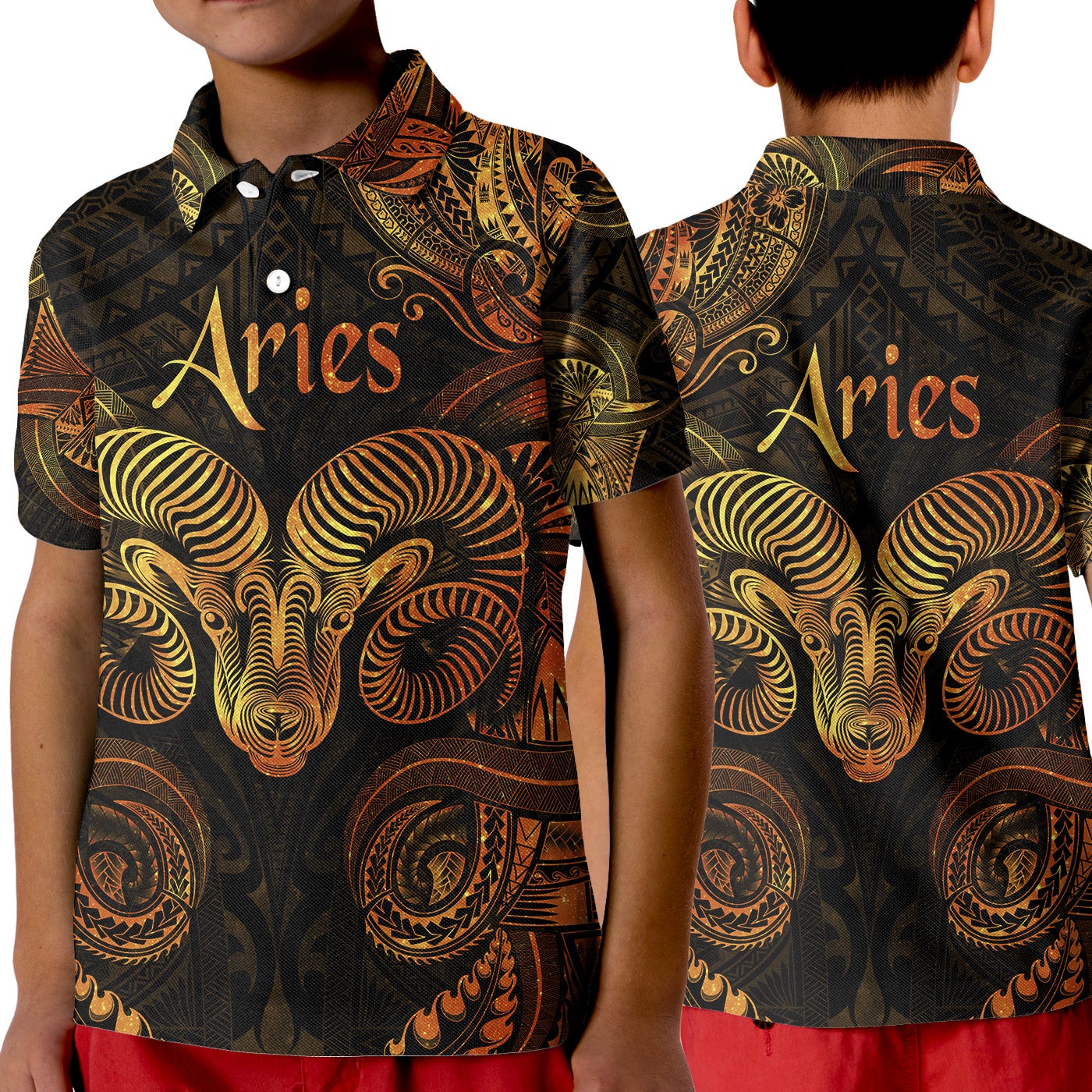 Aries Zodiac Polynesian Polo Shirt KID Unique Style Gold LT8 - Wonder Print Shop