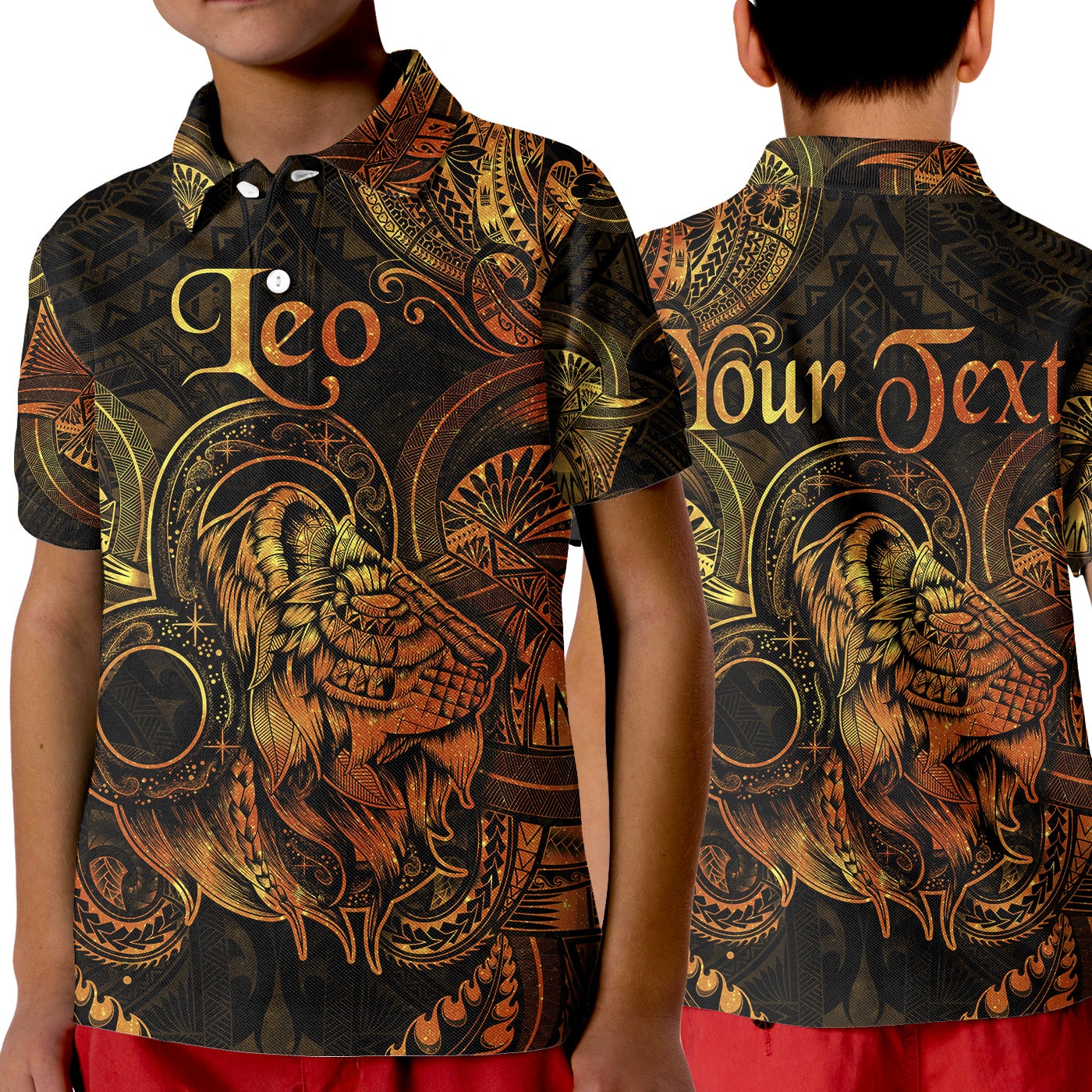 Custom Leo Zodiac Polynesian Polo Shirt KID Unique Style Gold LT8 - Wonder Print Shop