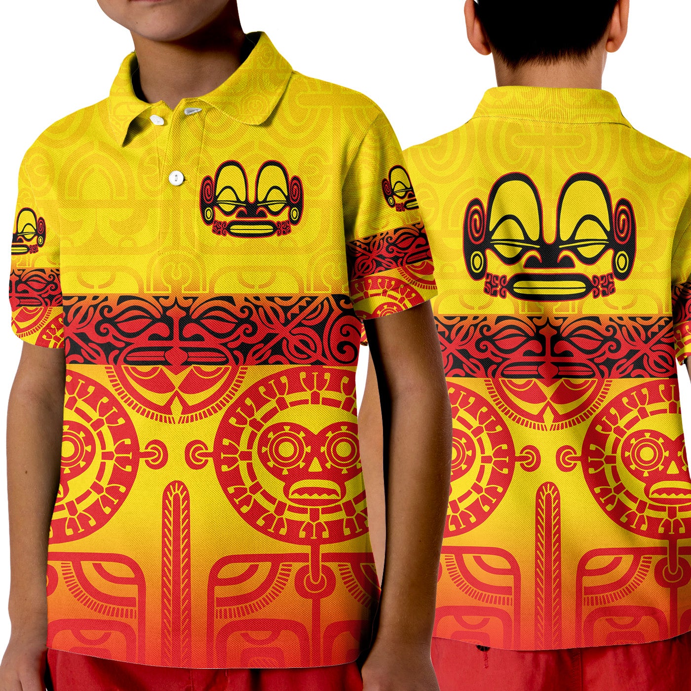 Marquesas Islands Polo Shirt KID Marquesan Tattoo Special Style Gradient Yellow LT8 - Wonder Print Shop