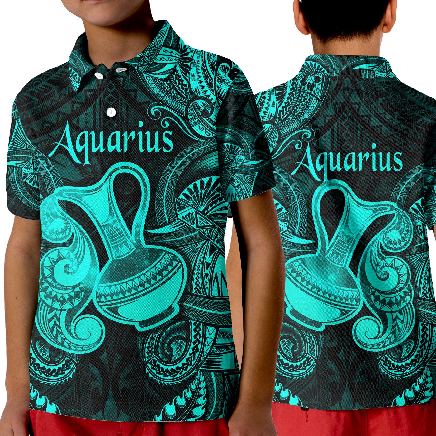 Aquarius Zodiac Polynesian Polo Shirt KID Unique Style Turquoise LT8 - Wonder Print Shop