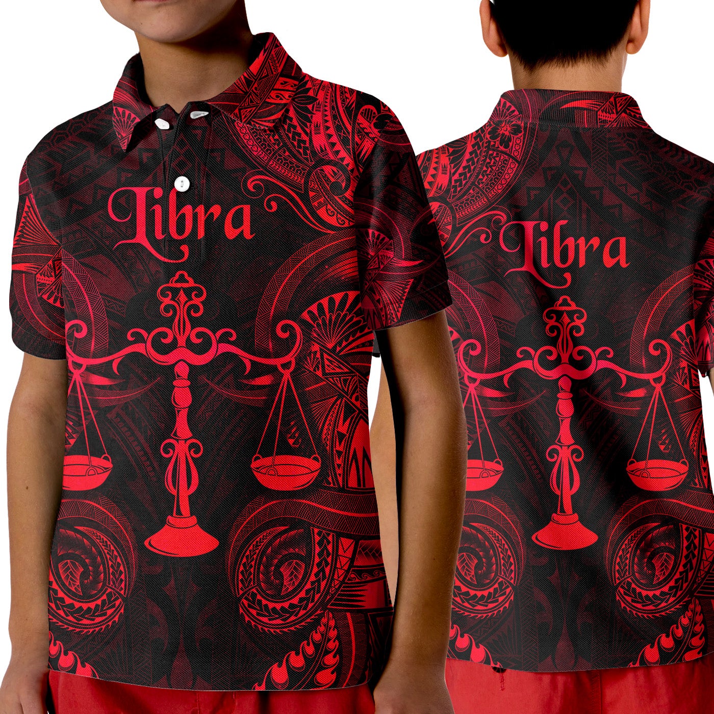 Libra Zodiac Polynesian Polo Shirt KID Unique Style Red LT8 - Wonder Print Shop