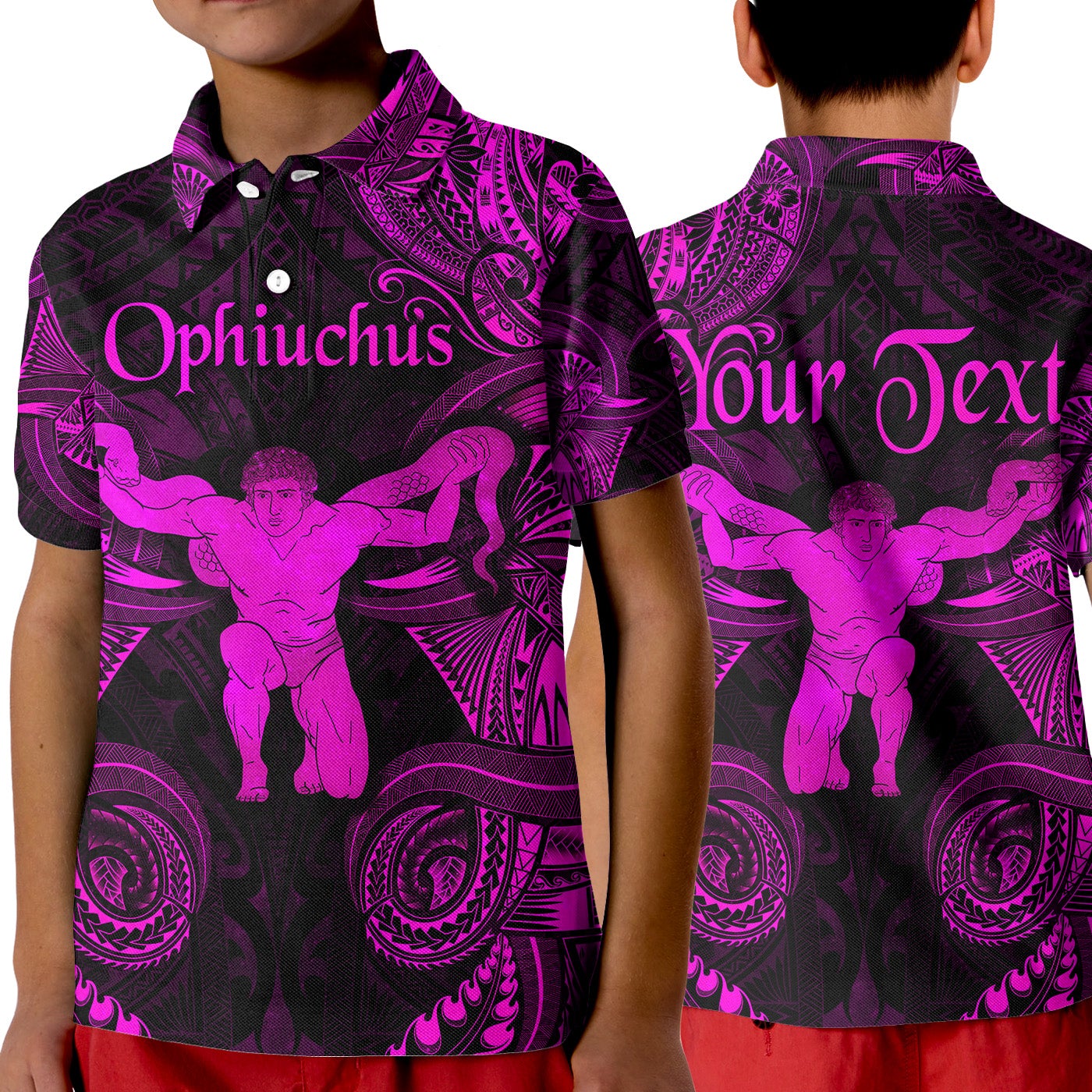 Custom Ophiuchus Zodiac Polynesian Polo Shirt KID Unique Style Pink LT8 - Wonder Print Shop