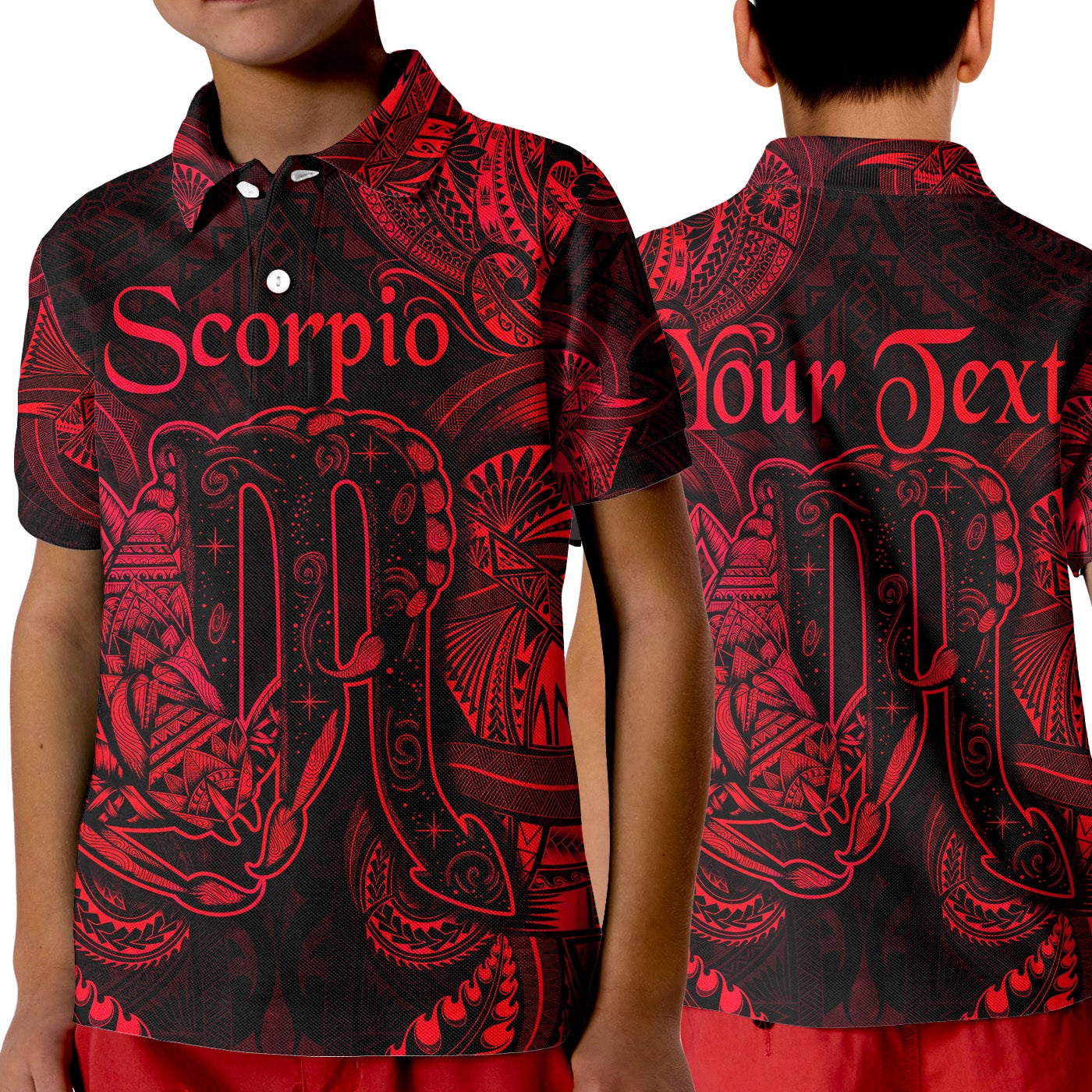 Custom Scorpio Zodiac Polynesian Polo Shirt KID Unique Style Red LT8 - Wonder Print Shop