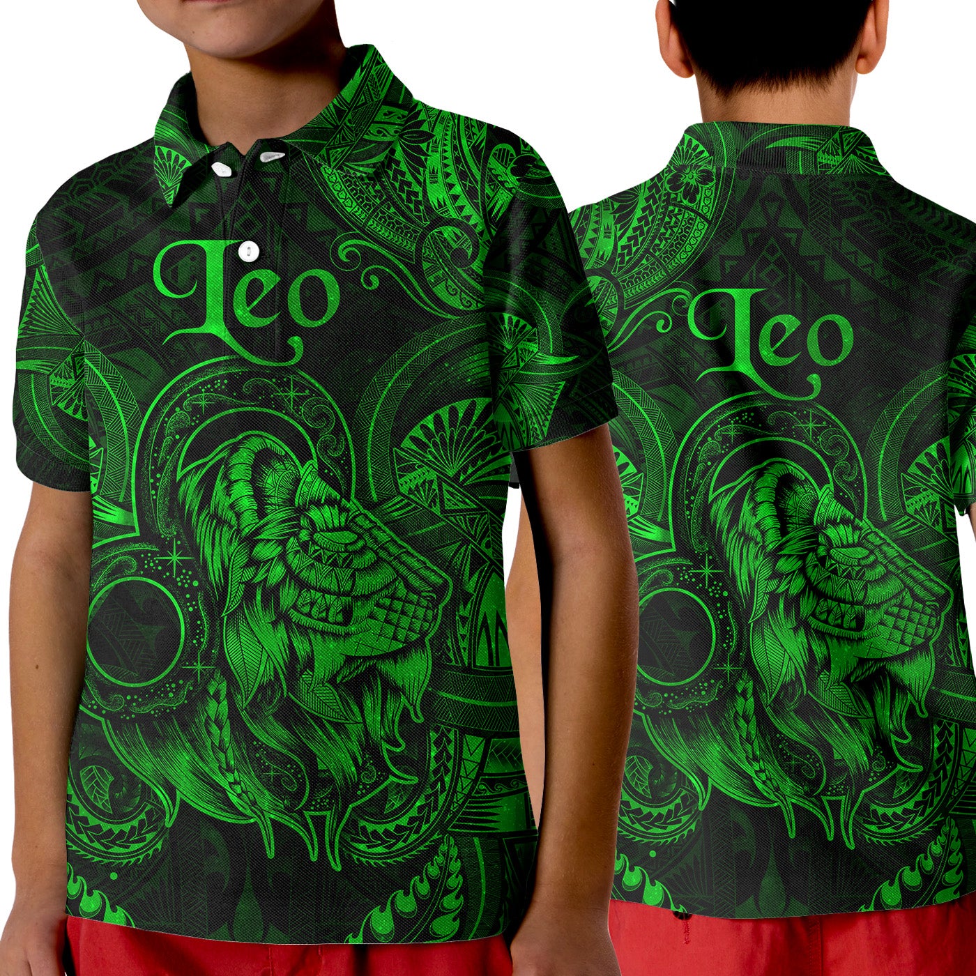 Leo Zodiac Polynesian Polo Shirt KID Unique Style Green LT8 - Wonder Print Shop