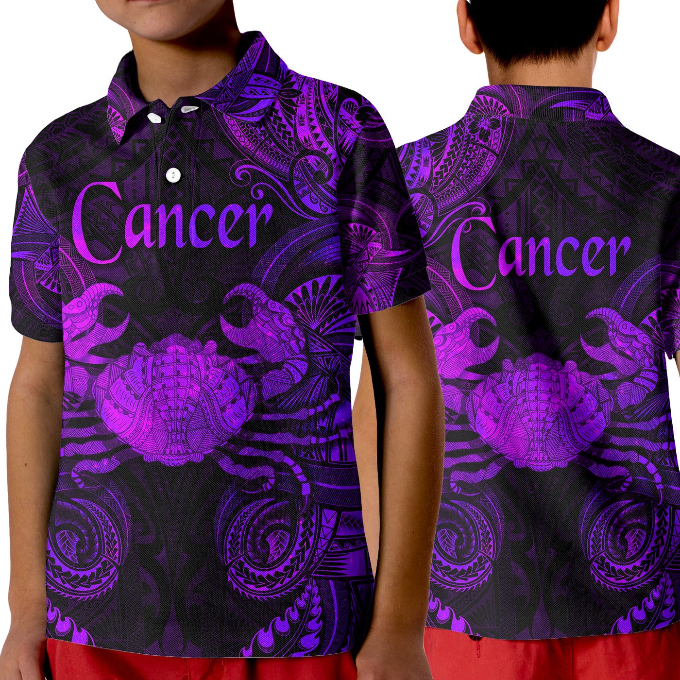 Cancer Zodiac Polynesian Polo Shirt KID Unique Style Purple LT8 - Wonder Print Shop