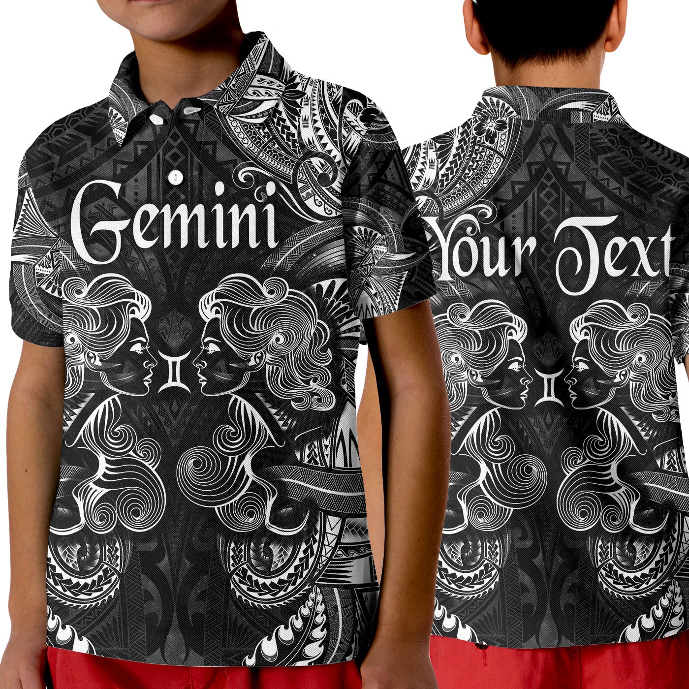 Custom Gemini Zodiac Polynesian Polo Shirt KID Unique Style Black LT8 - Wonder Print Shop