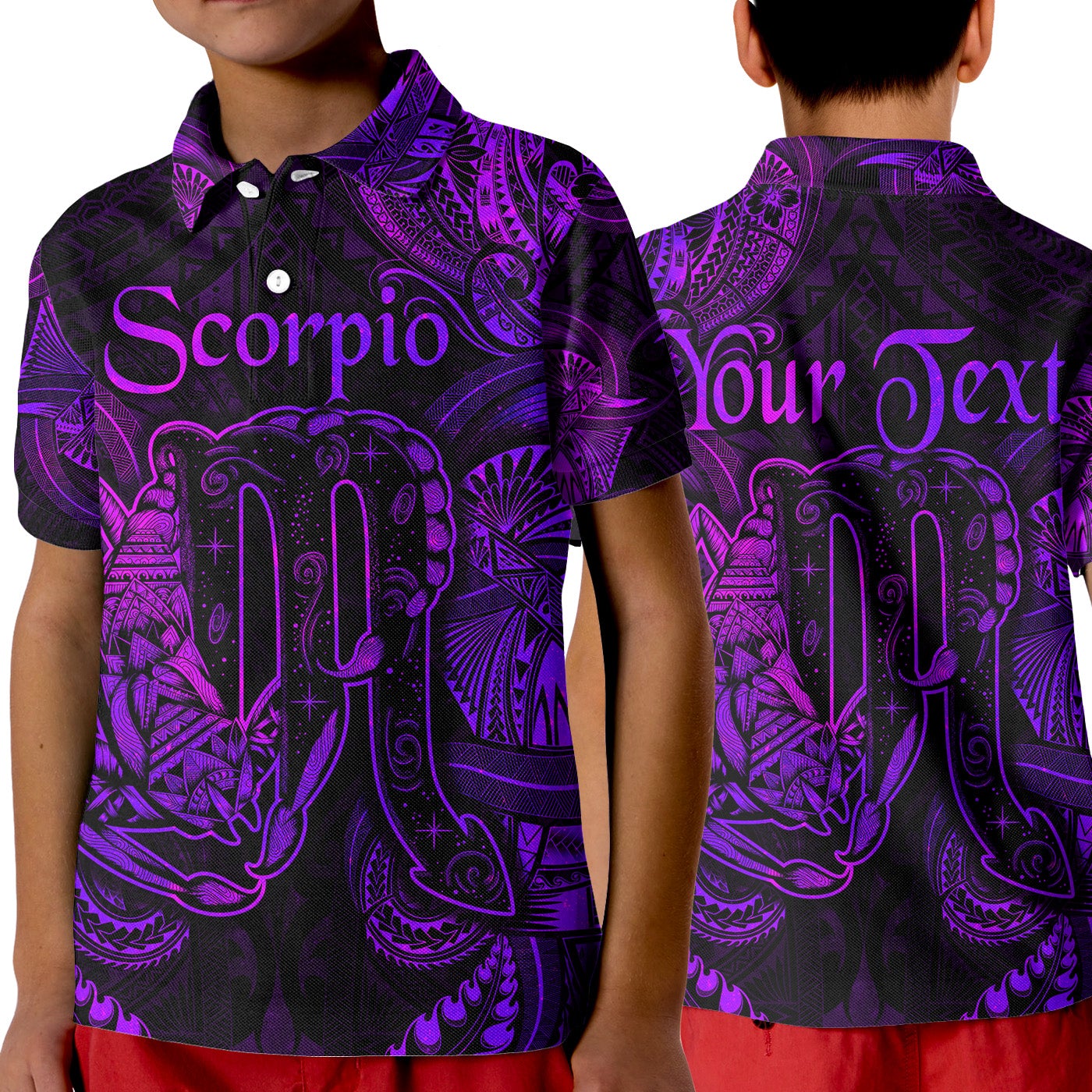 Custom Scorpio Zodiac Polynesian Polo Shirt KID Unique Style Purple LT8 - Wonder Print Shop