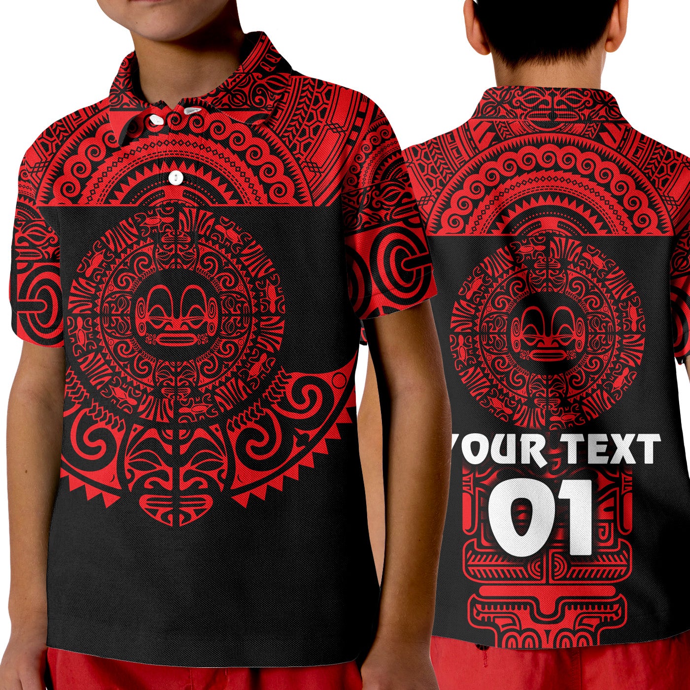 Custom Marquesas Islands Polo Shirt KID Marquesan Tattoo Simplified Version Red LT8 - Wonder Print Shop