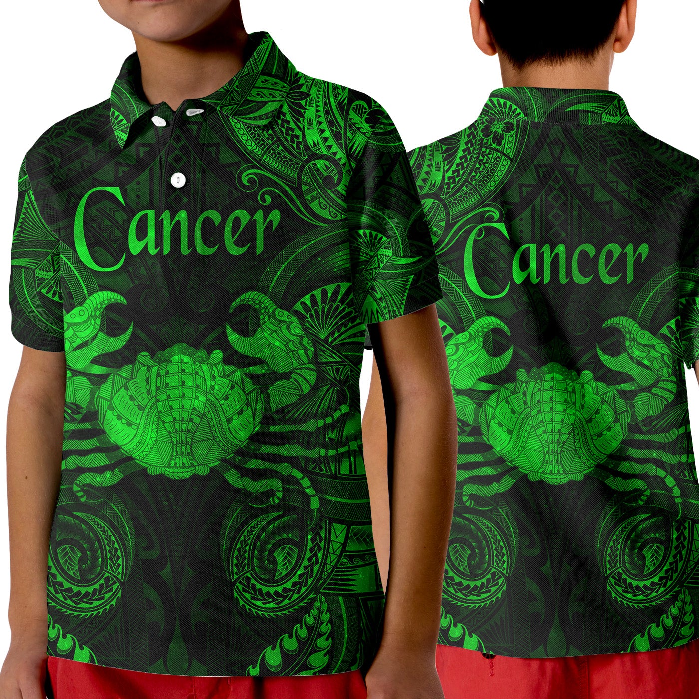 Cancer Zodiac Polynesian Polo Shirt KID Unique Style Green LT8 - Wonder Print Shop