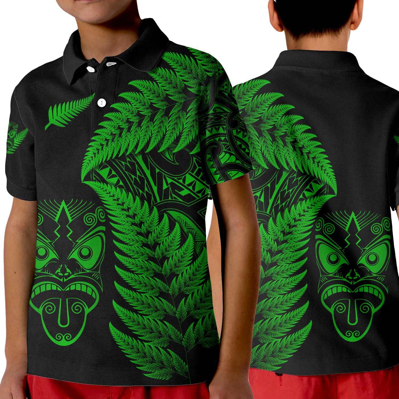 New Zealand Haka Rugby Maori Polo Shirt KID Silver Fern Vibes Green LT8 - Wonder Print Shop