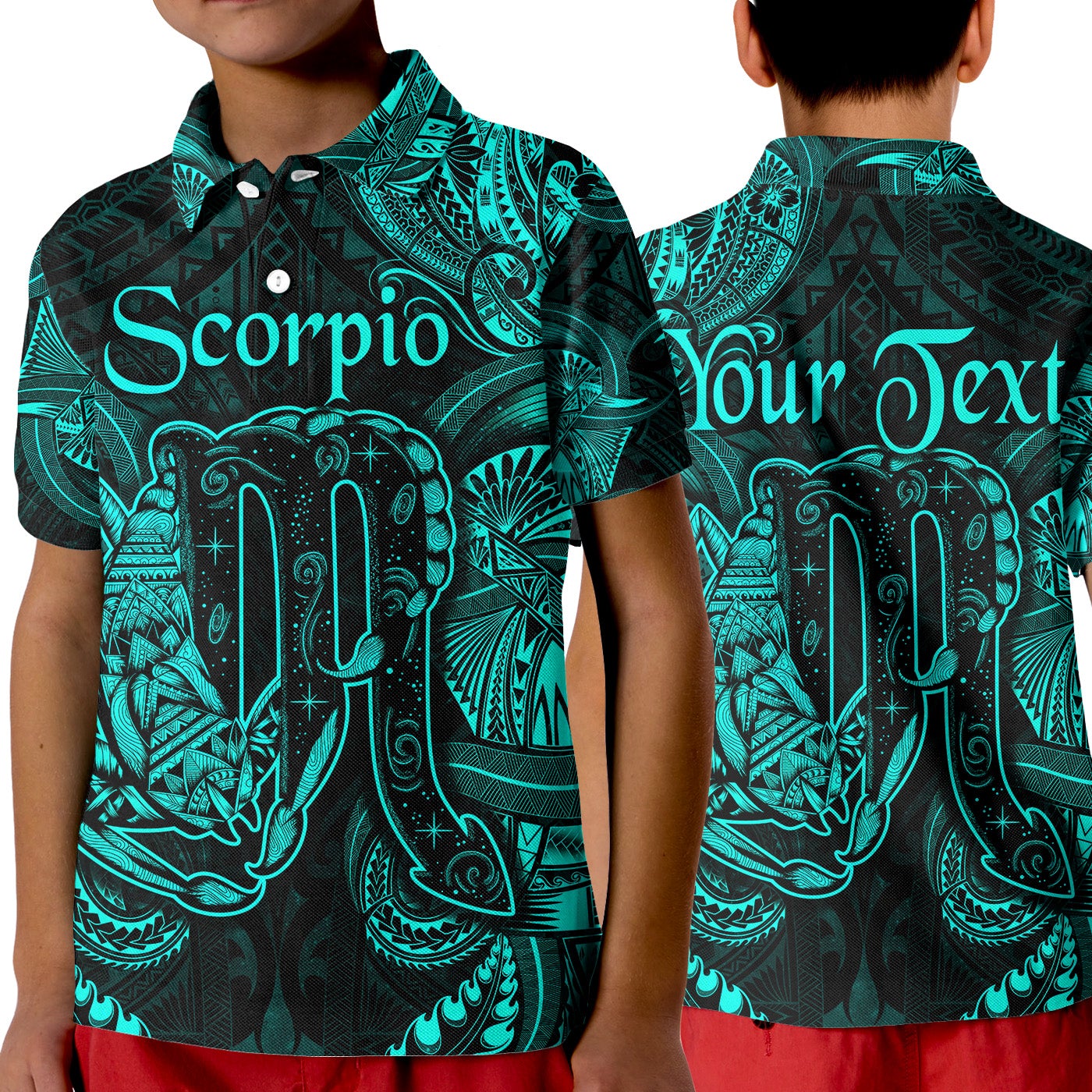 Custom Scorpio Zodiac Polynesian Polo Shirt KID Unique Style Turquoise LT8 - Wonder Print Shop