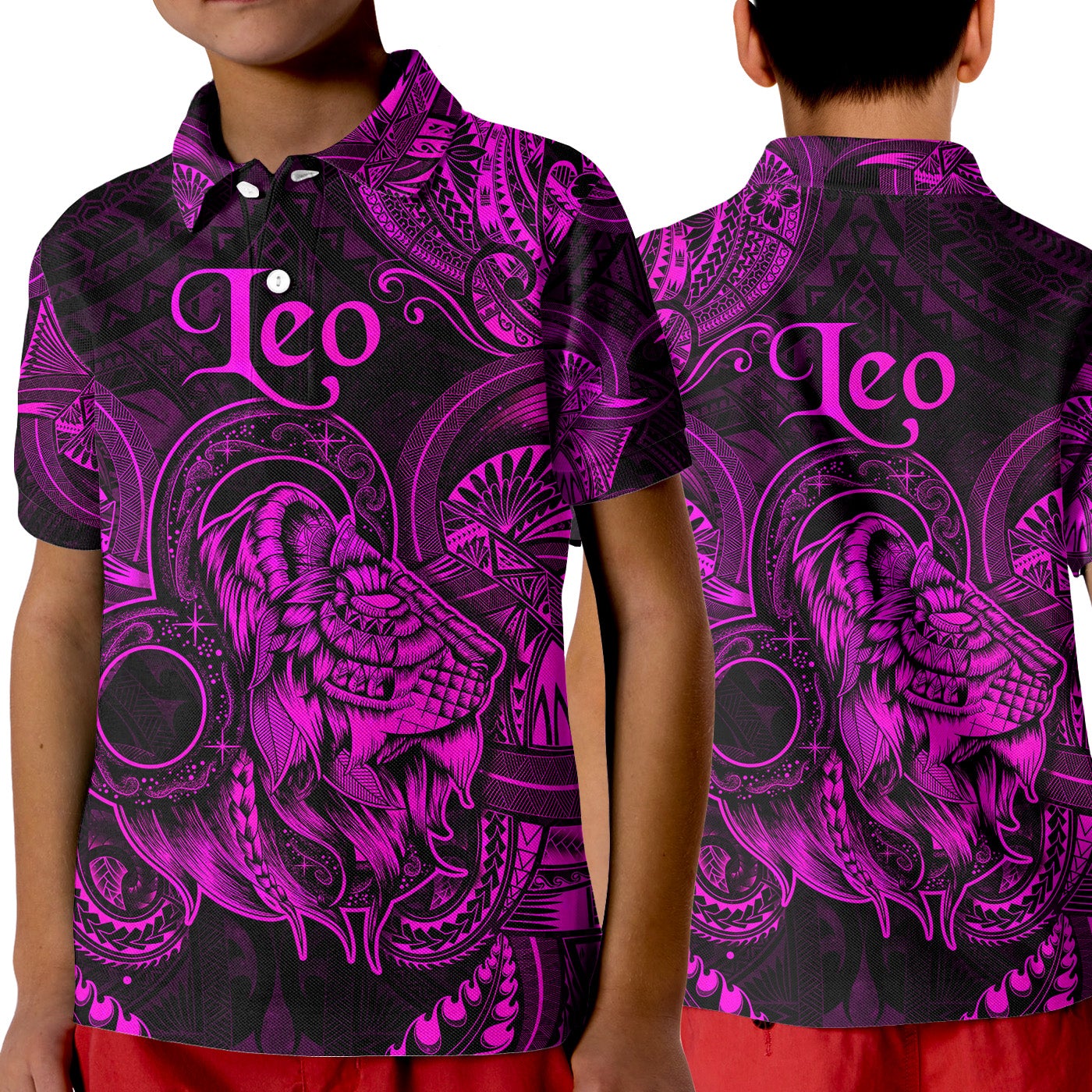 Leo Zodiac Polynesian Polo Shirt KID Unique Style Pink LT8 - Wonder Print Shop