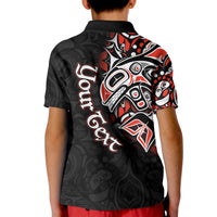 Kid polo shirt black with red-and-white killer whale Haida graphic on back