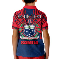 Kind-Poloshirt rot/blau mit Rückenprint „YOUR TEXT“ und SAMOA