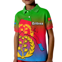 Kids’ polo in red-green-blue gradient with Eritrea map and “Eritrea” text