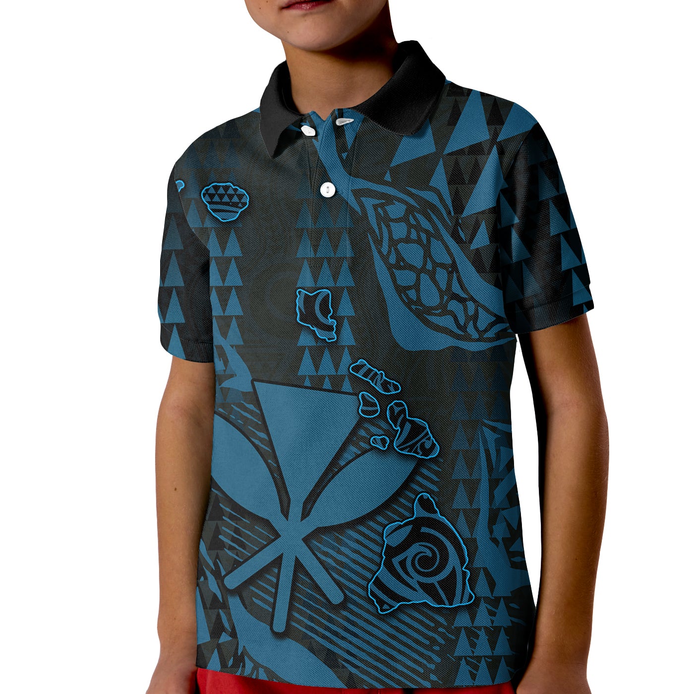 Custom Hawaii Golf Shirts Kanaka Map Polo Shirt KID Blue Style LT6 - Wonder Print Shop