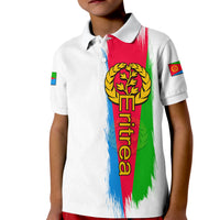 Kids white polo shirt with Eritrea flag-style graphic and crest emblem on front