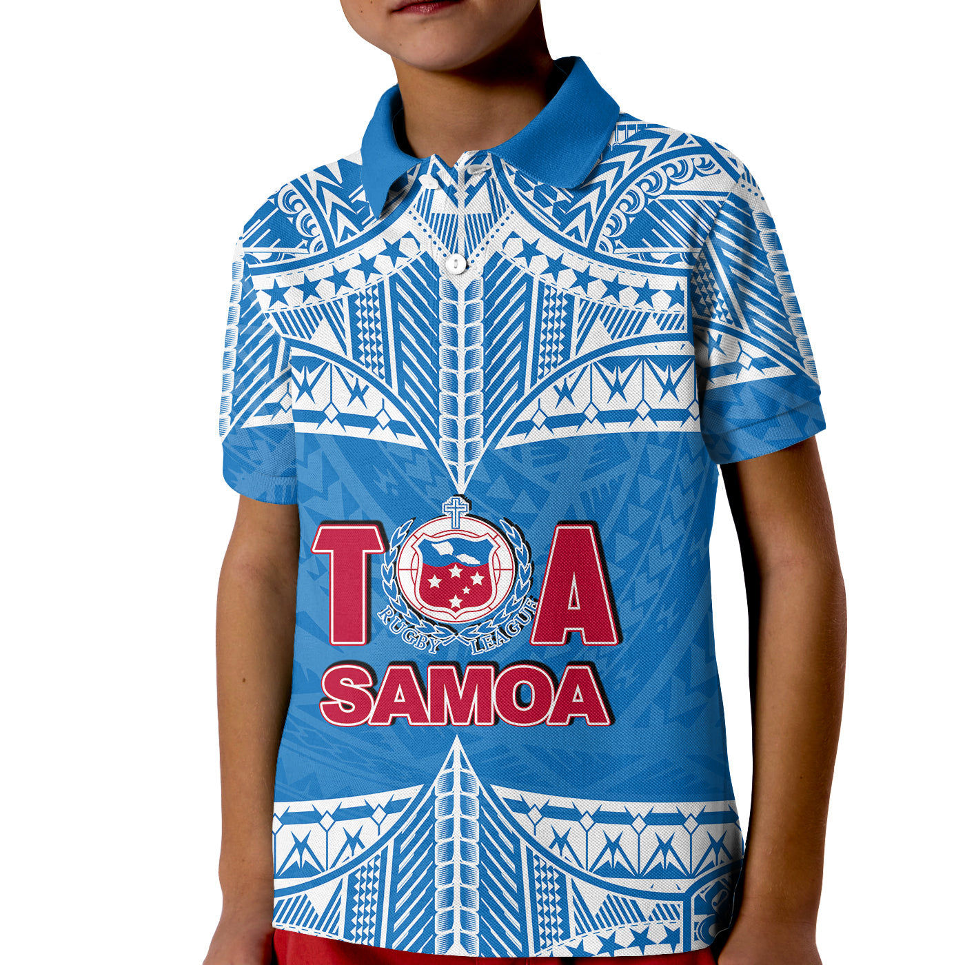 Toa Samoa Rugby Polo Shirt KID Blue Sky LT6 - Wonder Print Shop