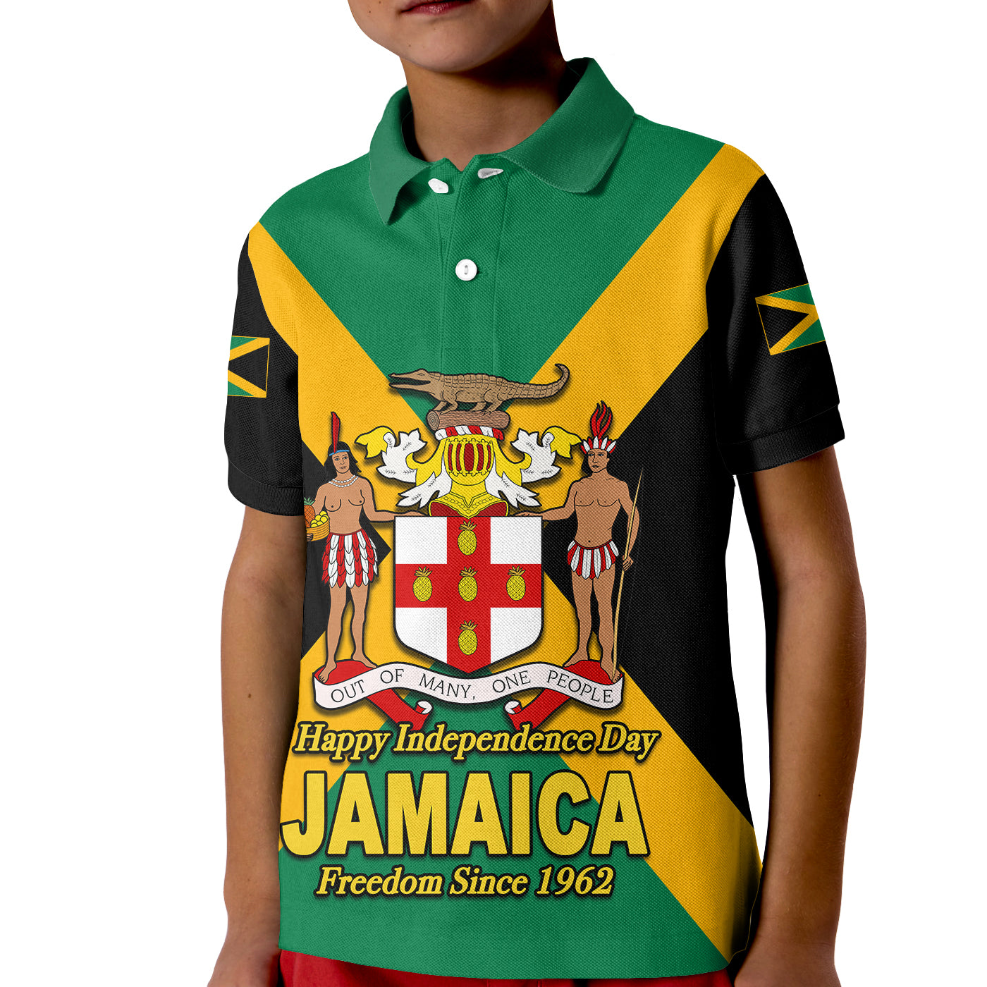 Jamaica Polo Shirt Independence Day KID Coat Of Arms LT6 - Wonder Print Shop