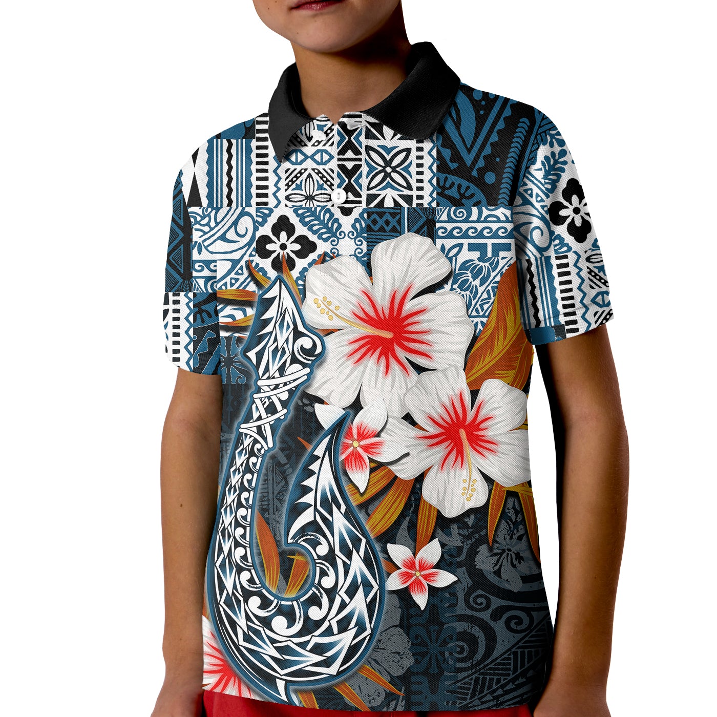 Custom Hawaii Fish Hook Polo Shirt KID Blue Style LT6 - Wonder Print Shop