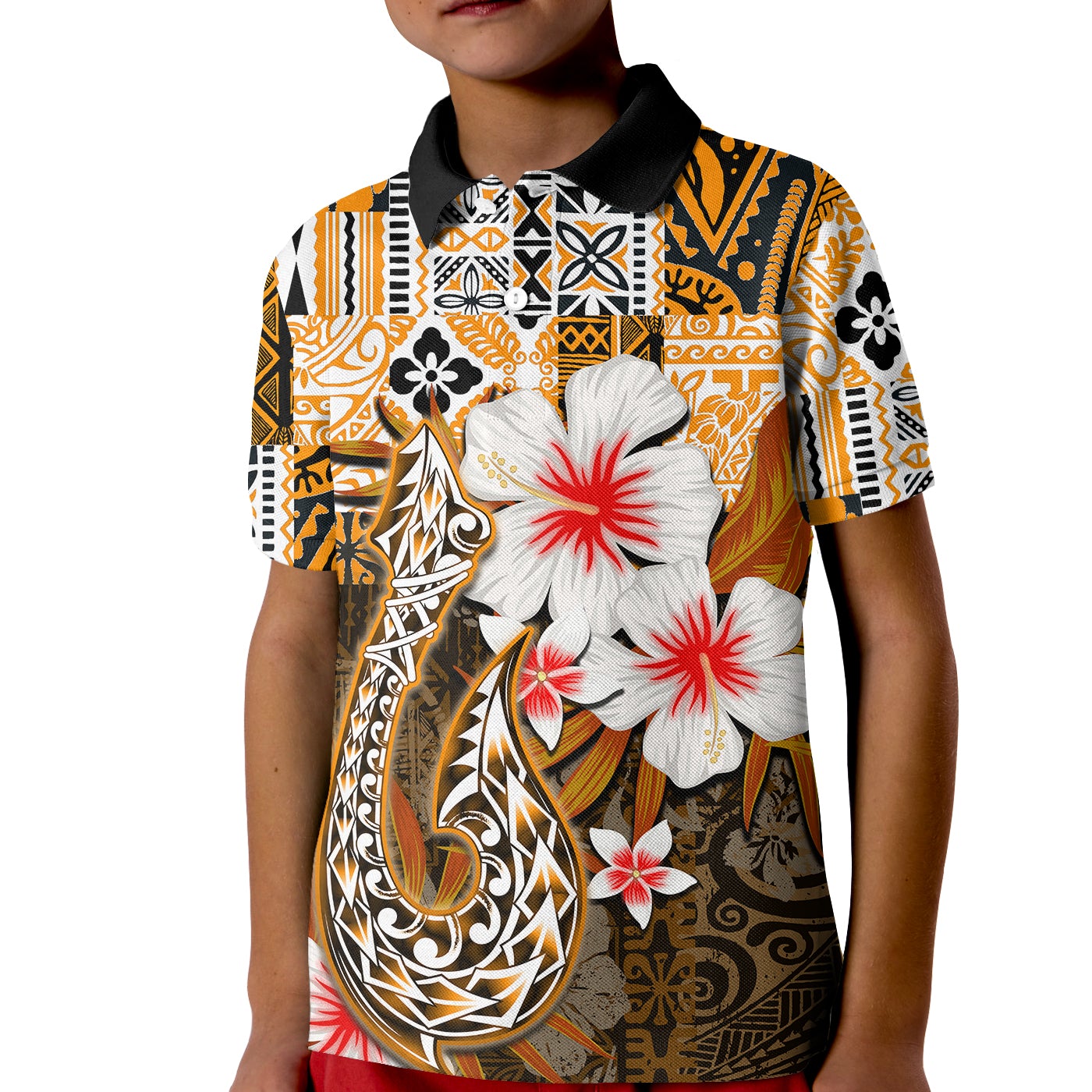 Custom Hawaii Fish Hook Polo Shirt KID Orange Style LT6 - Wonder Print Shop