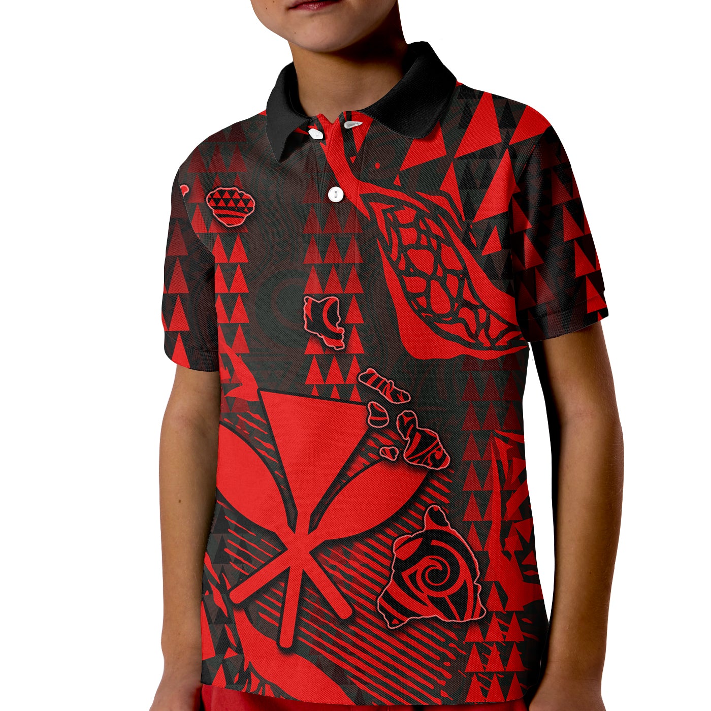 Custom Hawaii Golf Shirts Kanaka Map Polo Shirt KID Red Style LT6 - Wonder Print Shop