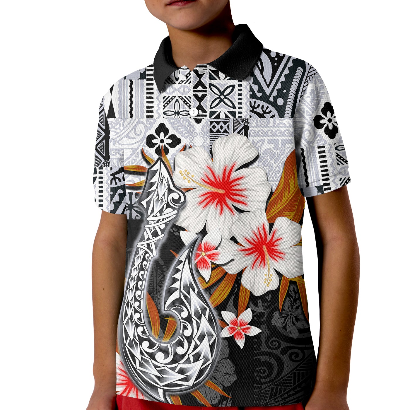 Custom Hawaii Fish Hook Polo Shirt KID Black Style LT6 - Wonder Print Shop