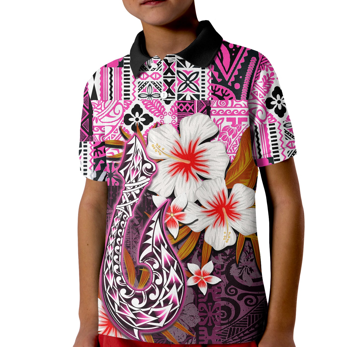 Custom Hawaii Fish Hook Polo Shirt KID Pink Style LT6 - Wonder Print Shop