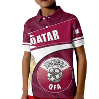 Kids maroon polo shirt with white chest panel, button collar, QFA crest logo