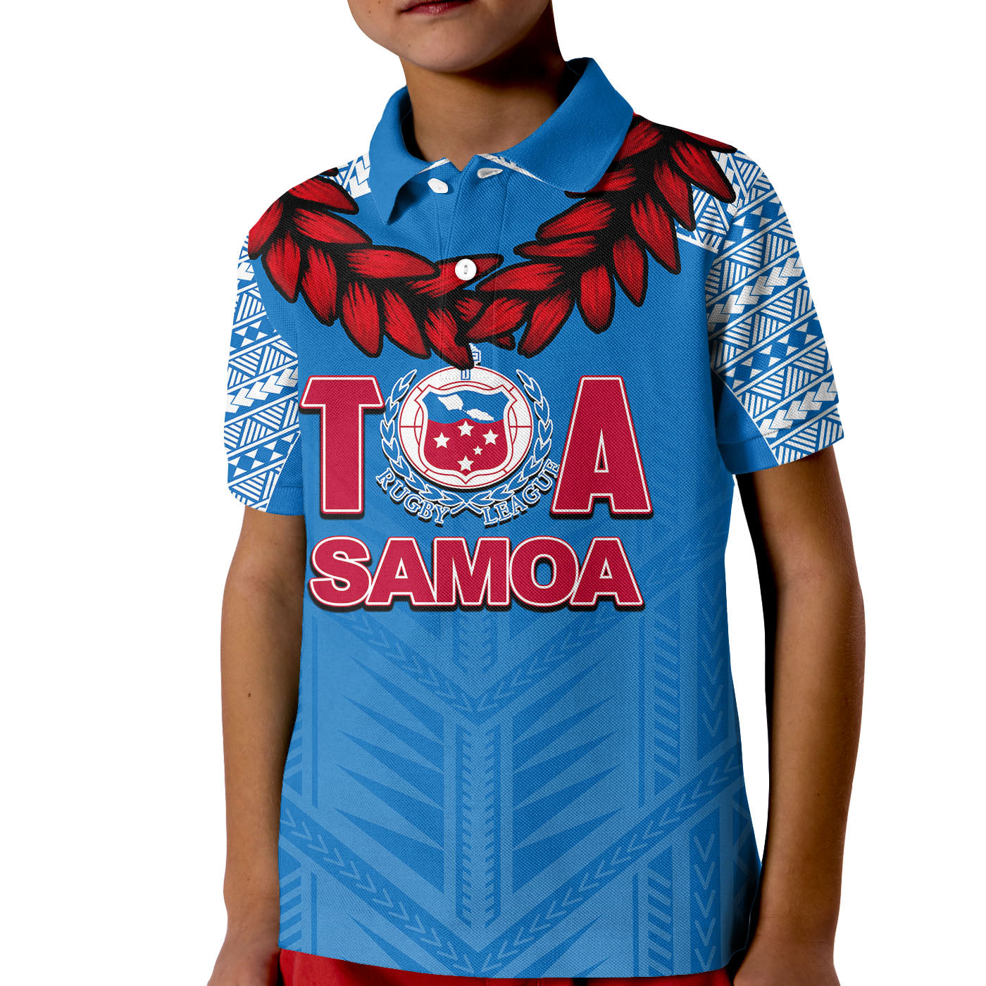 Toa Samoa Ula Fla Rugby Polo Shirt KID Blue Sky Jersey 2022