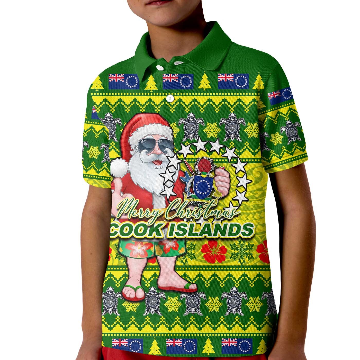 Cook Islands Polo Shirt Christmas KID Cool Santa Claus LT6 - Wonder Print Shop