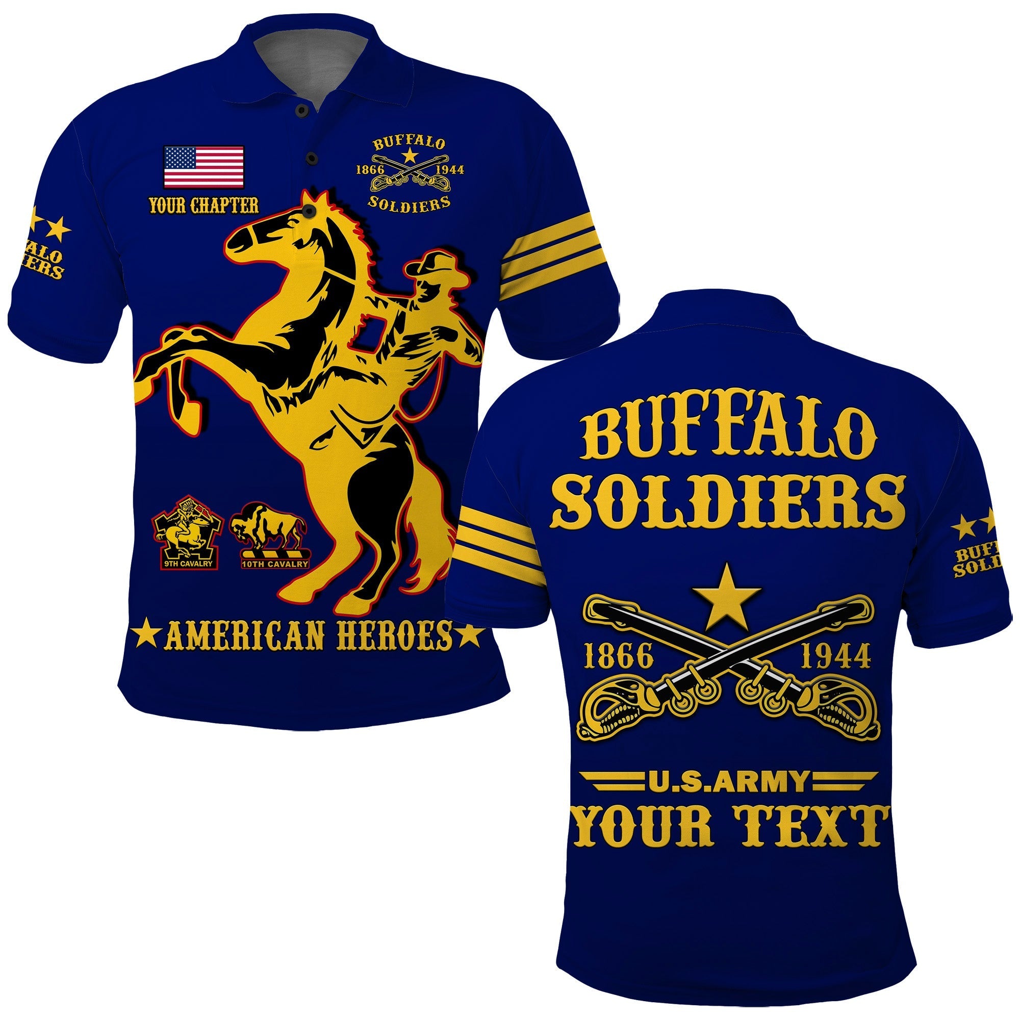 (Custom Text And Chapter) Buffalo Soldiers Polo Shirt BSMC United States Army Simple Style - Wonder Print Shop