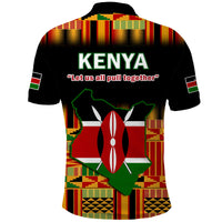 Black Kenya polo shirt with back Kenya map, flag and “Let us all pull together”