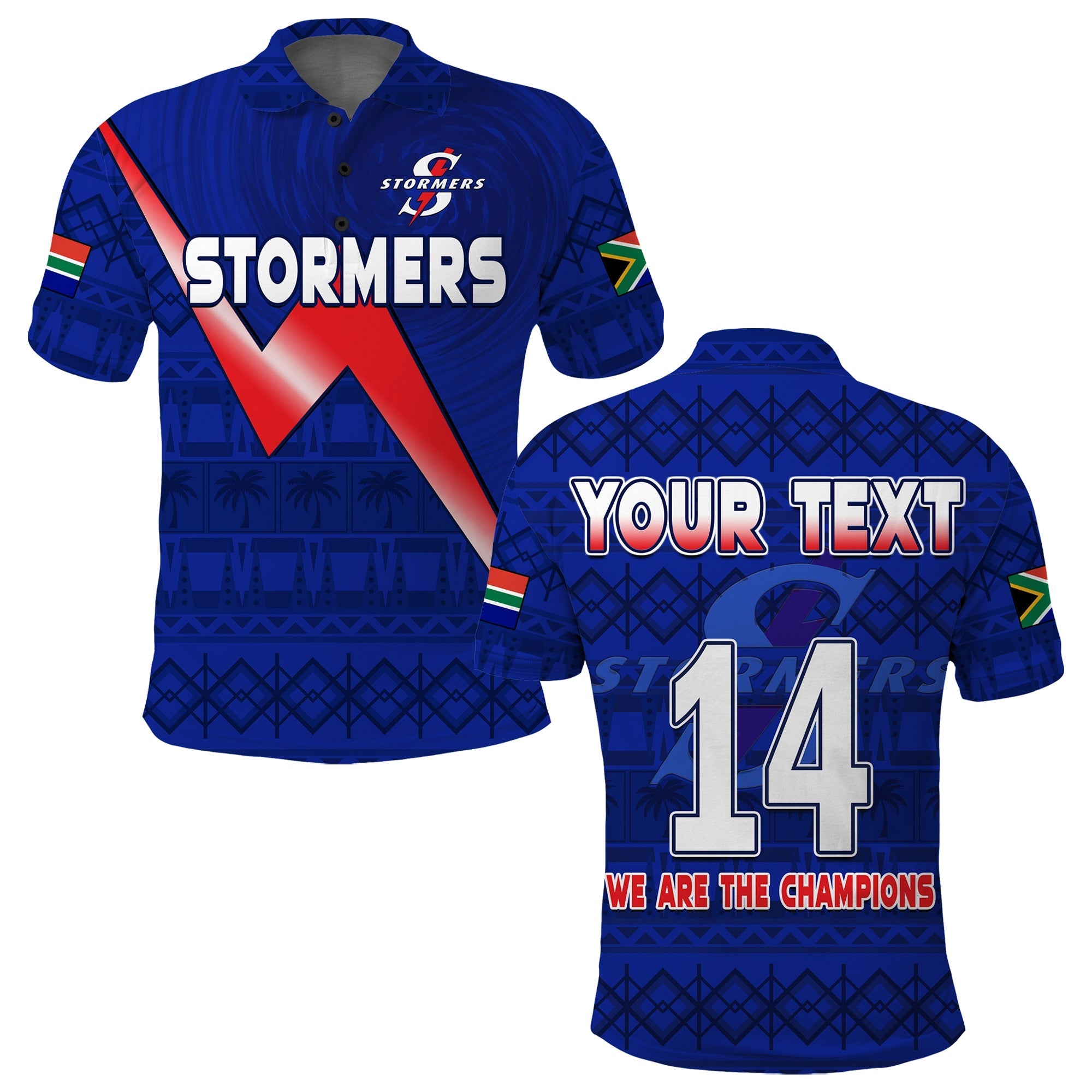 (Custom Text And Number) Stormers South Africa Rugby Polo Shirt We Are The Champions URC African Pattern - Wonder Print Shop