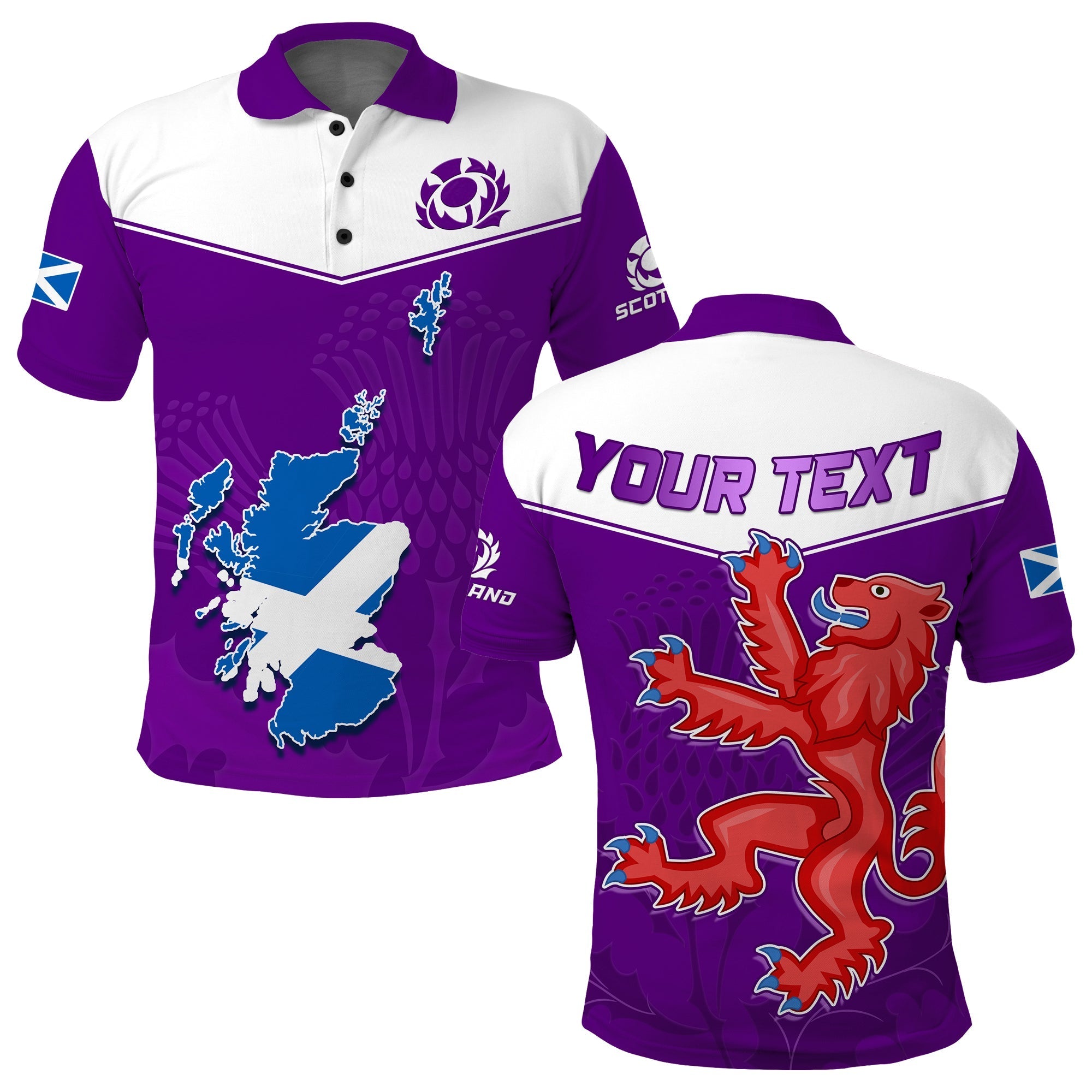 Custom Scotland Rugby Polo Shirt Map Of Scotland Thistle Purple Version - Wonder Print Shop